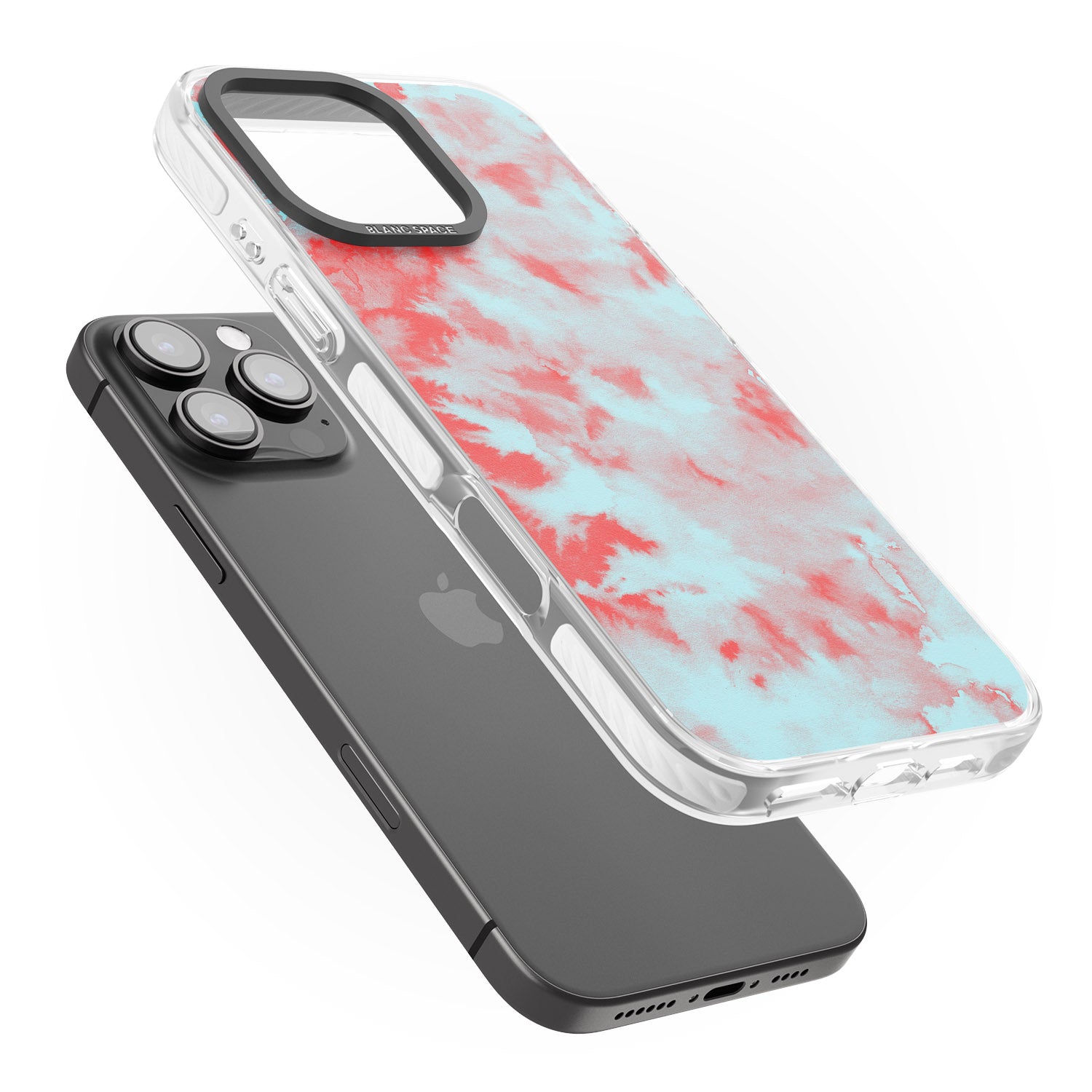 iPhone 16 Pro Max Red & Blue Acid Wash Tie-Dye Pattern Black Impact Phone Case