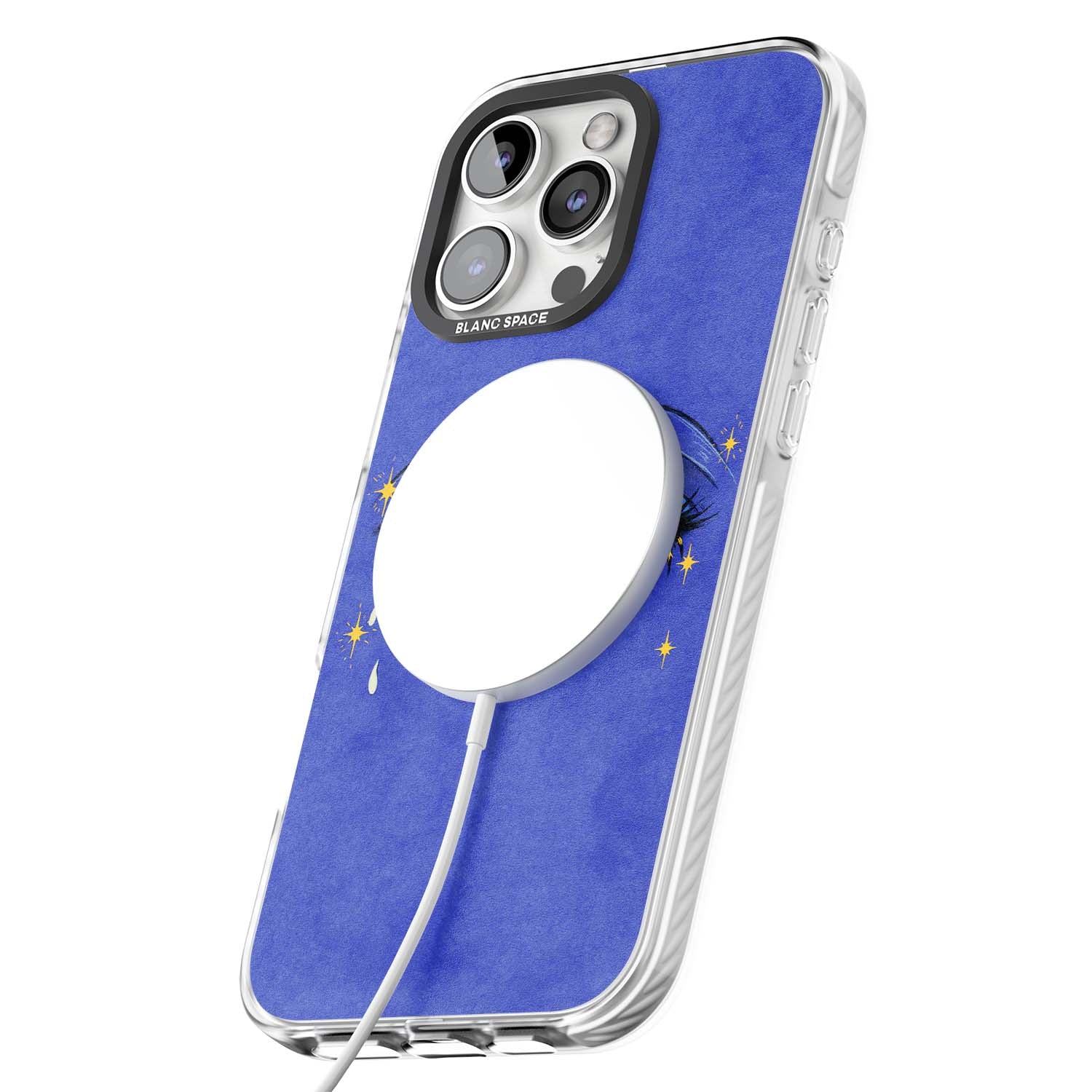 Blue Mystic Eyes celestial iPhone case featuring hand drawn blue mystical eyes, golden stars and a painted tear on indigo | Impact Magsafe case for iPhone 16 Pro, iPhone 16 Pro Max
