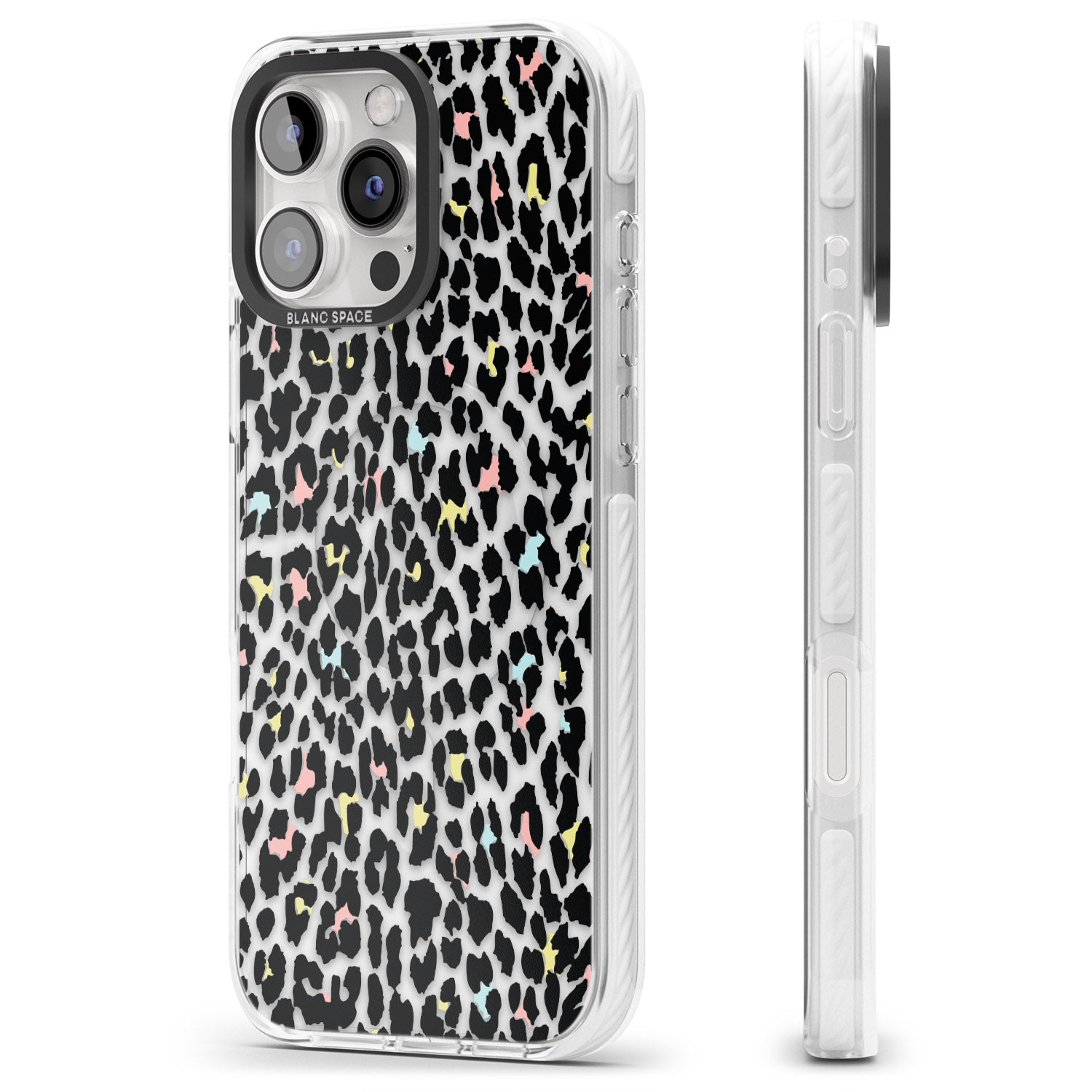 iPhone 16 Pro Max Mixed Pastels Leopard Print - Transparent Black Impact Phone Case