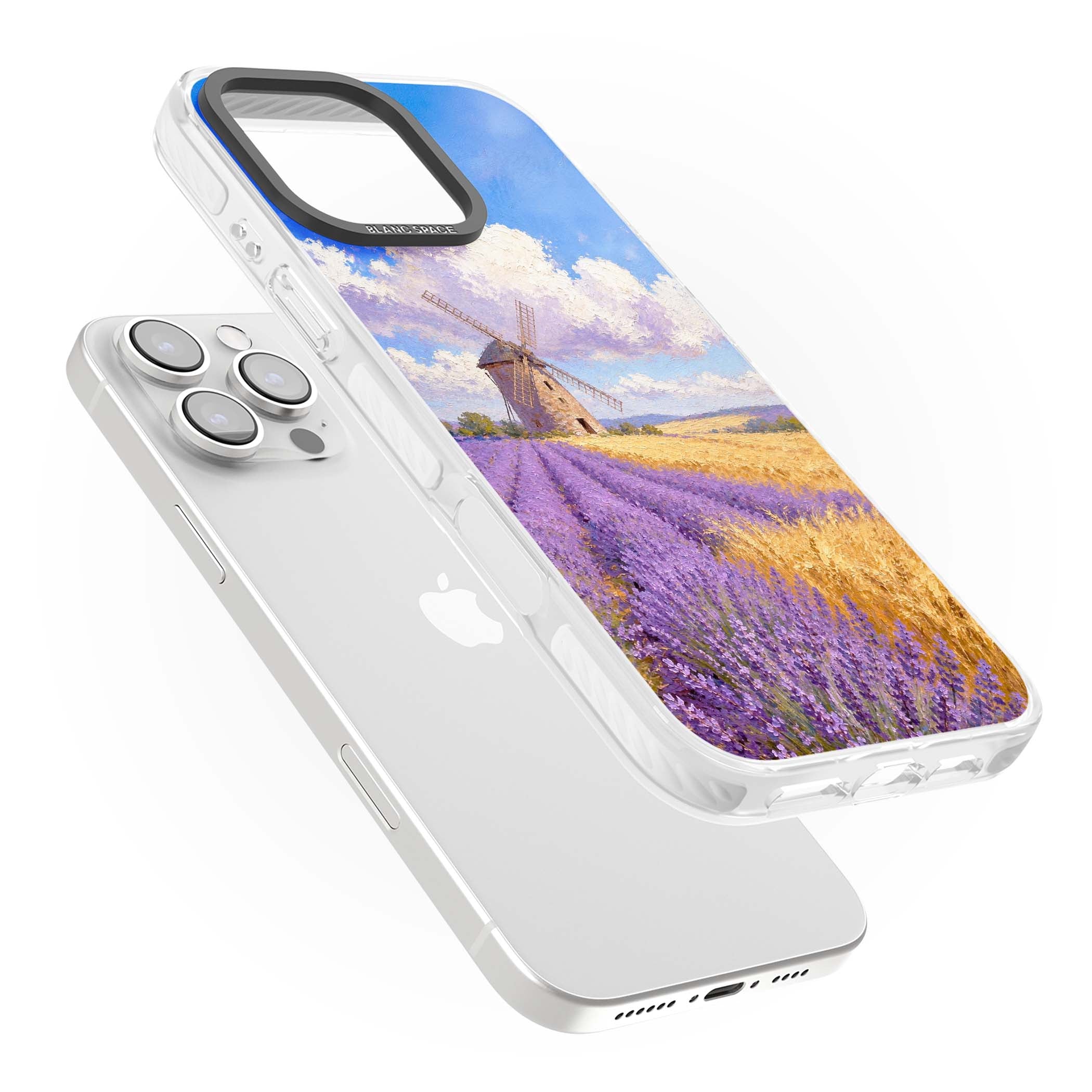 Lavender Mill cottagecore iPhone case featuring a French windmill, lavender field and golden wheat oil painting | Impact Magsafe case for iPhone 16 Pro, iPhone 16 Pro Max