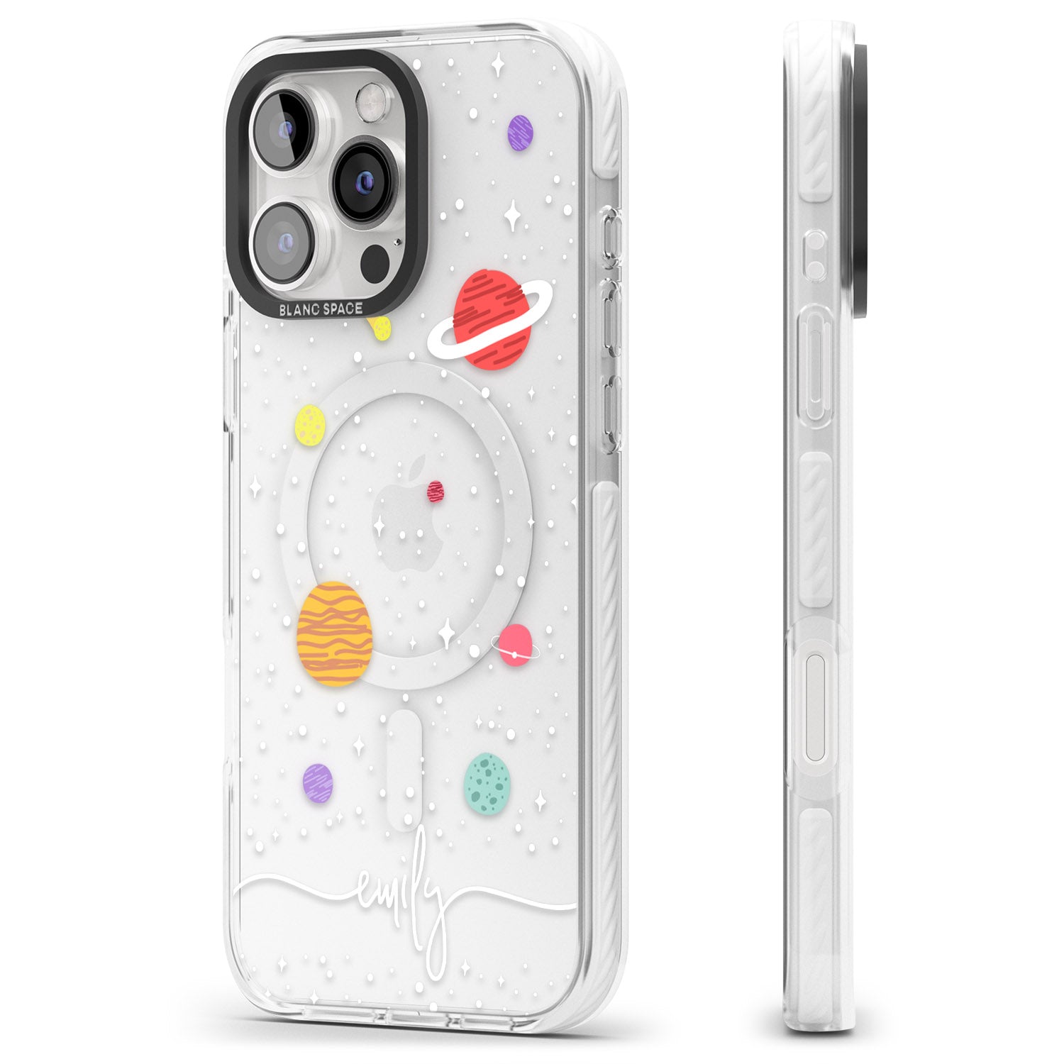 iPhone 16 Pro Max Personalised Cute Cartoon Planets (Clear) Black Impact Phone Case
