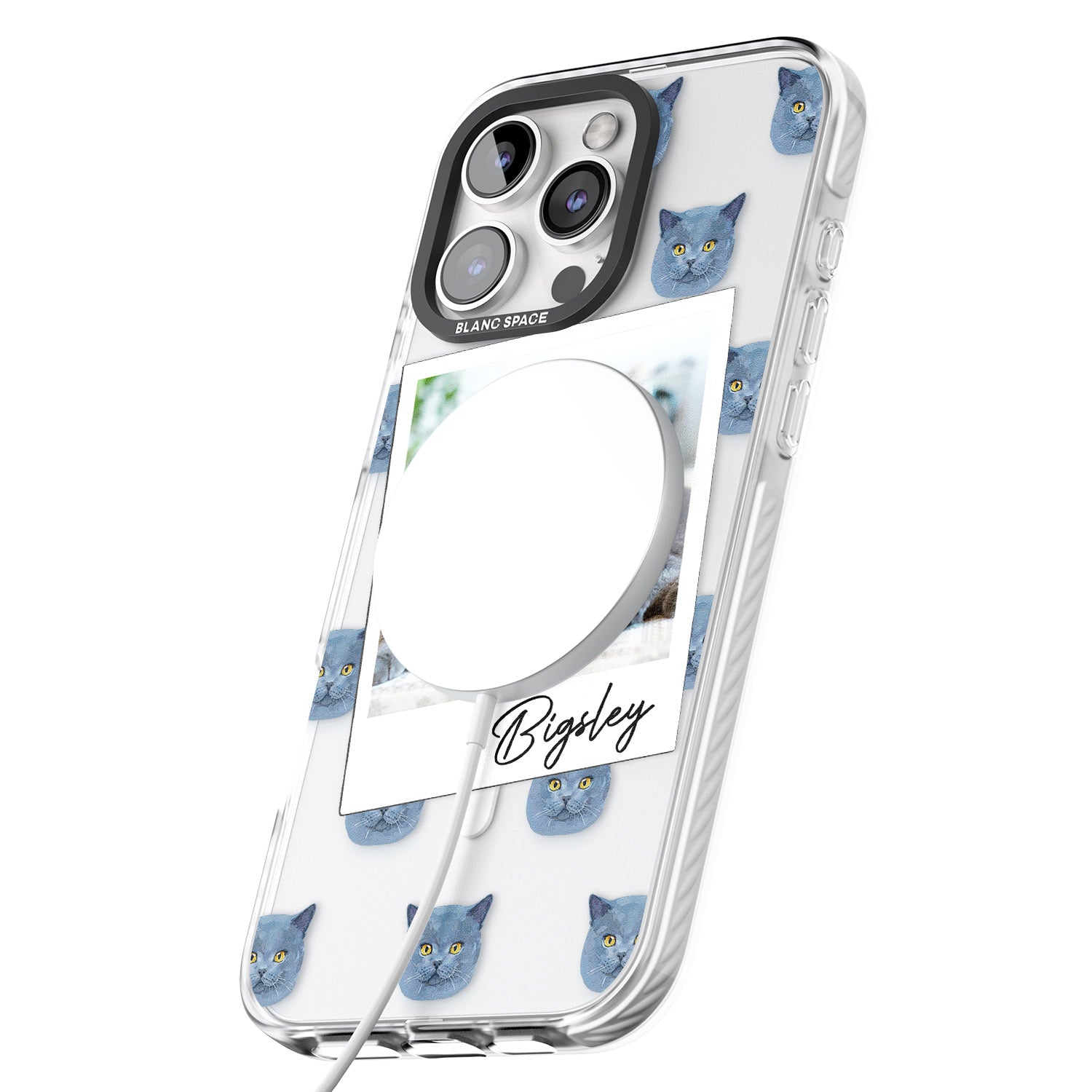 iPhone 16 Pro Max Personalised English Blue Cat Photo Black Impact Phone Case