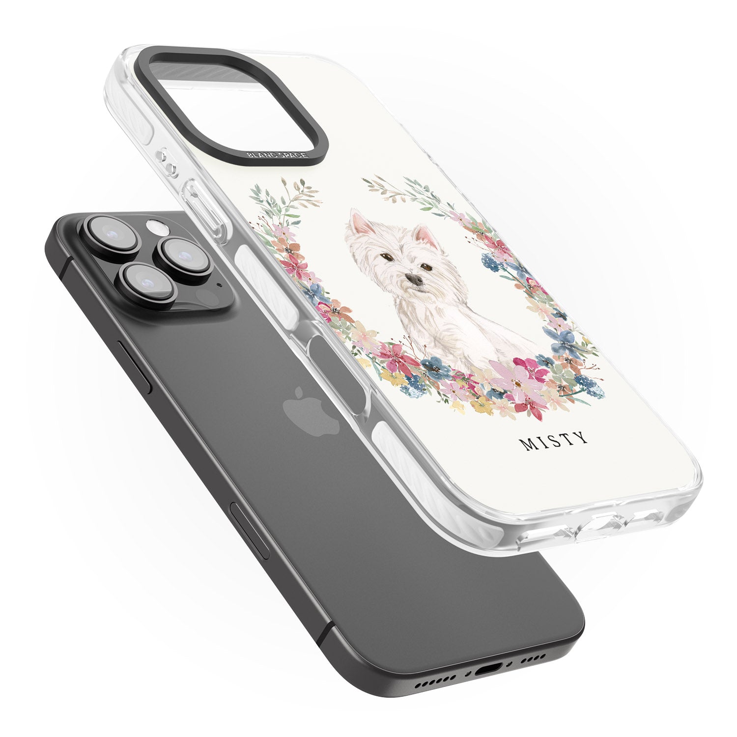 iPhone 16 Pro Max Personalised Westie Watercolour Dog Portrait Black Impact Phone Case