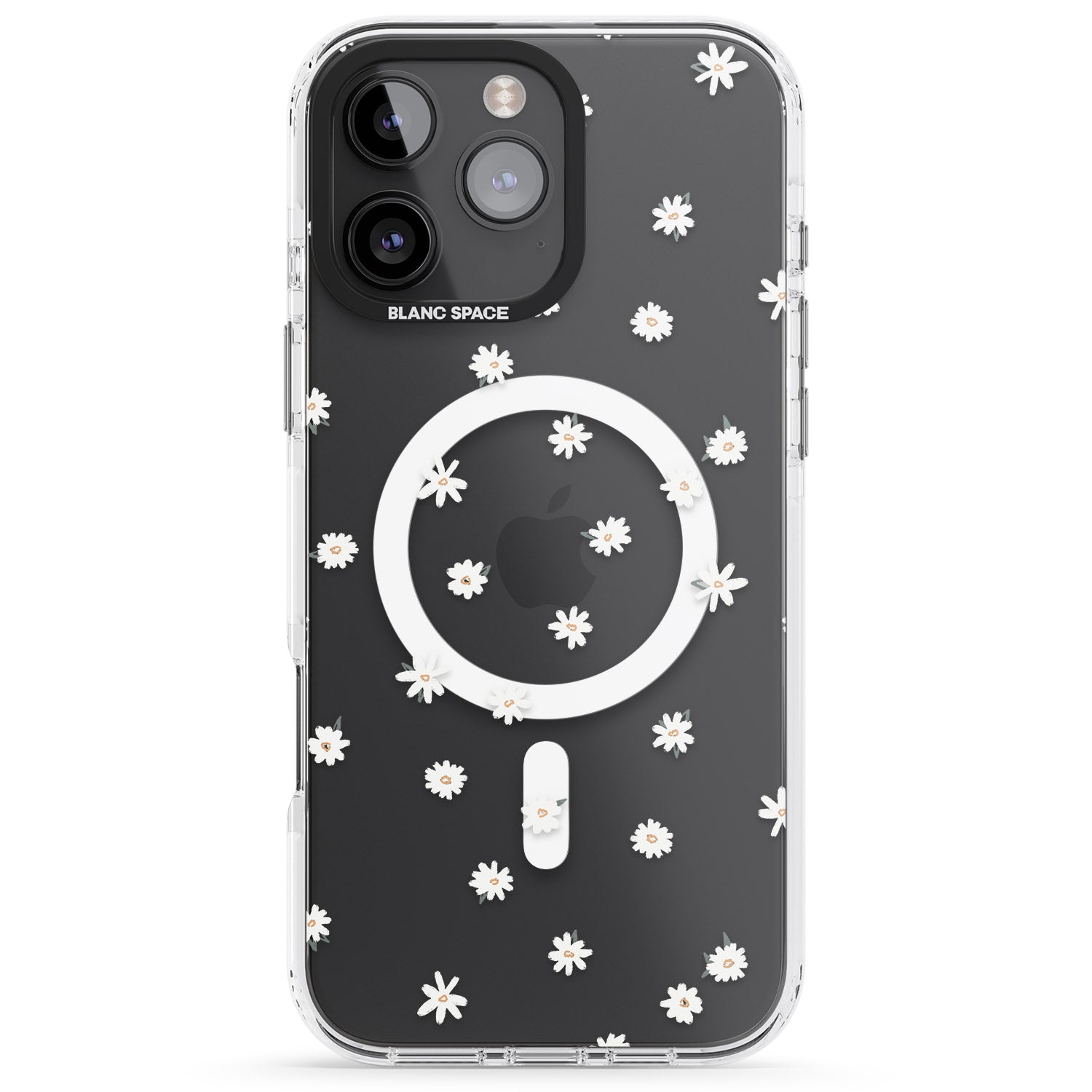 iPhone 16 Pro Max Painted Daises on Transparent Black Impact Phone Case