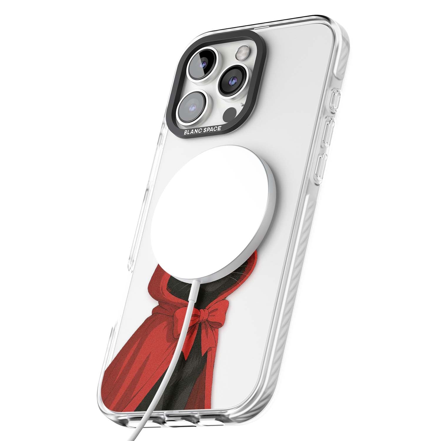 Little Devil halloween iPhone case featuring a black cat in a red hooded devil cloak with horns and golden eyes | Impact Magsafe case for iPhone 16 Pro, iPhone 16 Pro Max