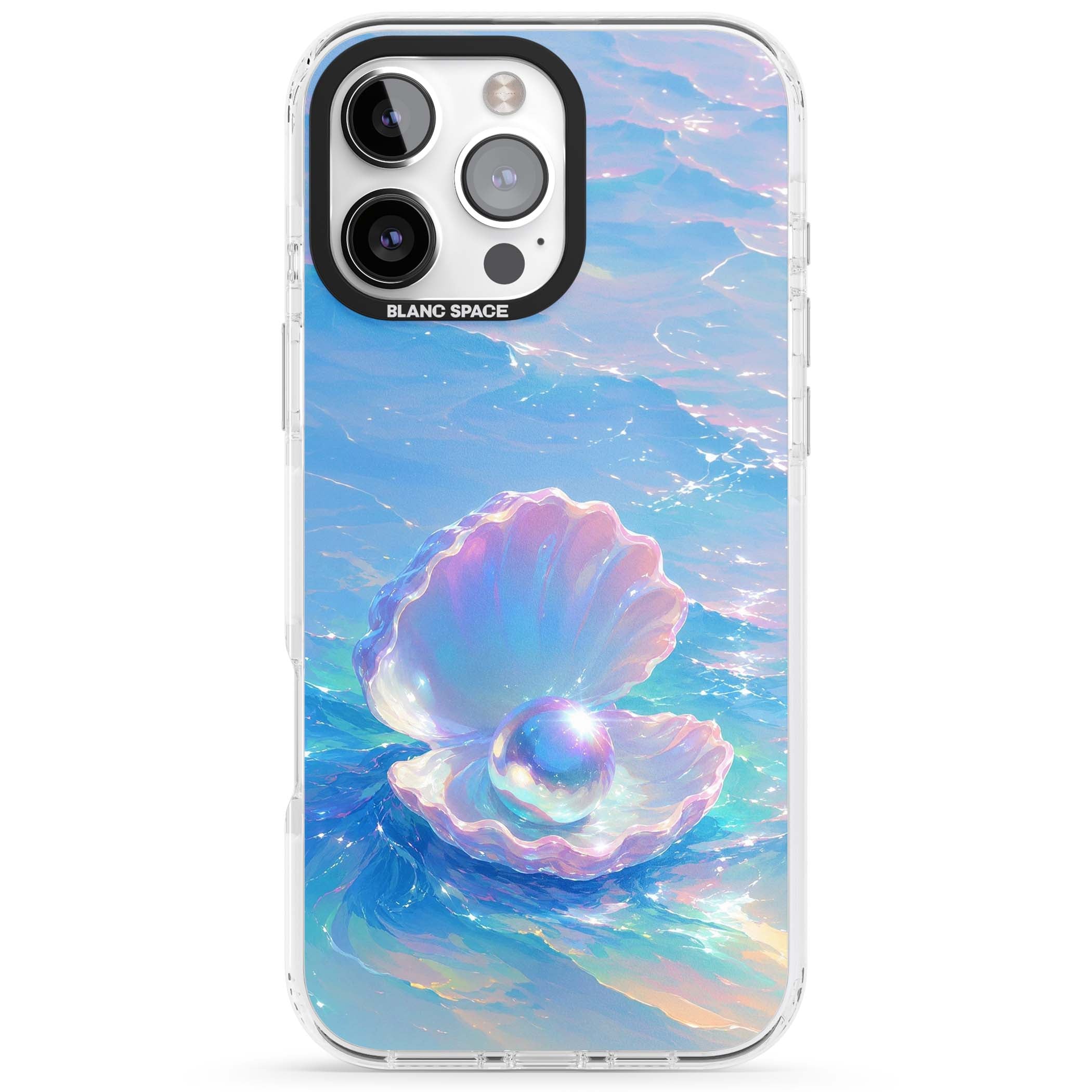 The Pearl Clam mermaidcore iPhone case featuring iridescent seashell, glowing pearl and pastel ocean waves | Impact Magsafe case for iPhone 16 Pro, iPhone 16 Pro Max