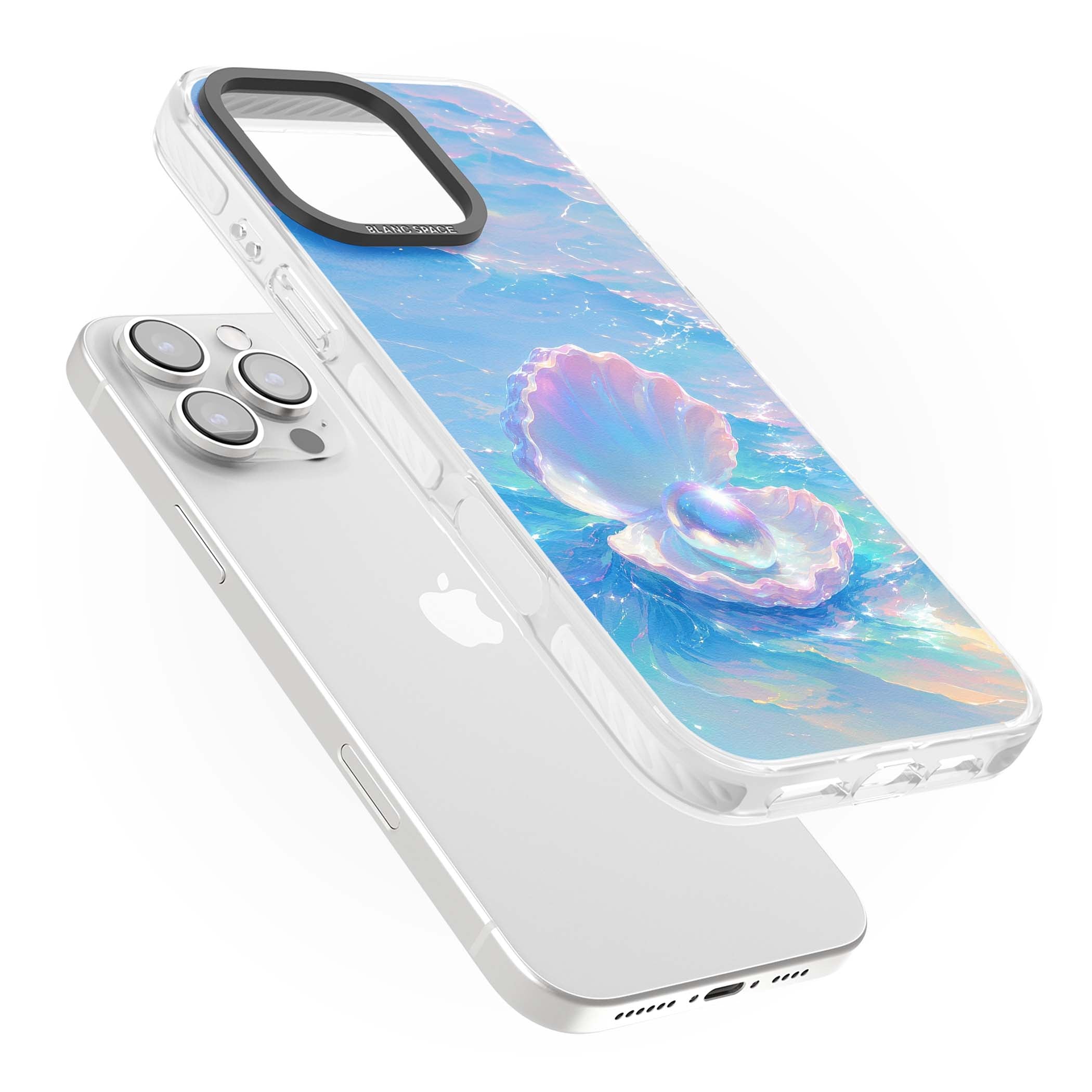The Pearl Clam mermaidcore iPhone case featuring iridescent seashell, glowing pearl and pastel ocean waves | Impact Magsafe case for iPhone 16 Pro, iPhone 16 Pro Max