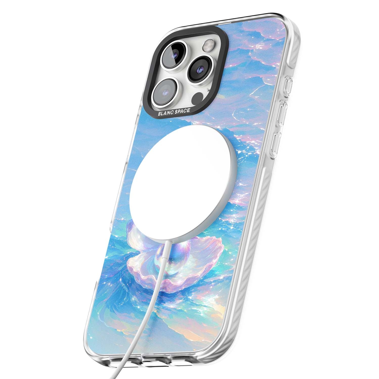 The Pearl Clam mermaidcore iPhone case featuring iridescent seashell, glowing pearl and pastel ocean waves | Impact Magsafe case for iPhone 16 Pro, iPhone 16 Pro Max