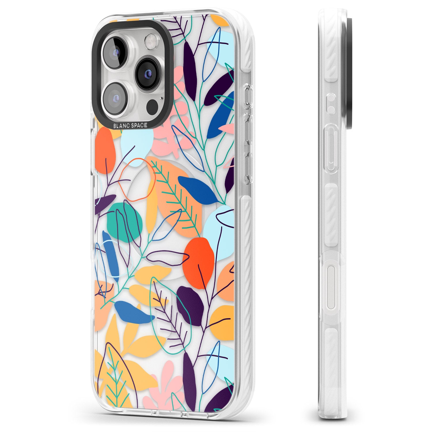 iPhone 16 Pro Max Abstract Line Drawn Leaves Black Impact Phone Case