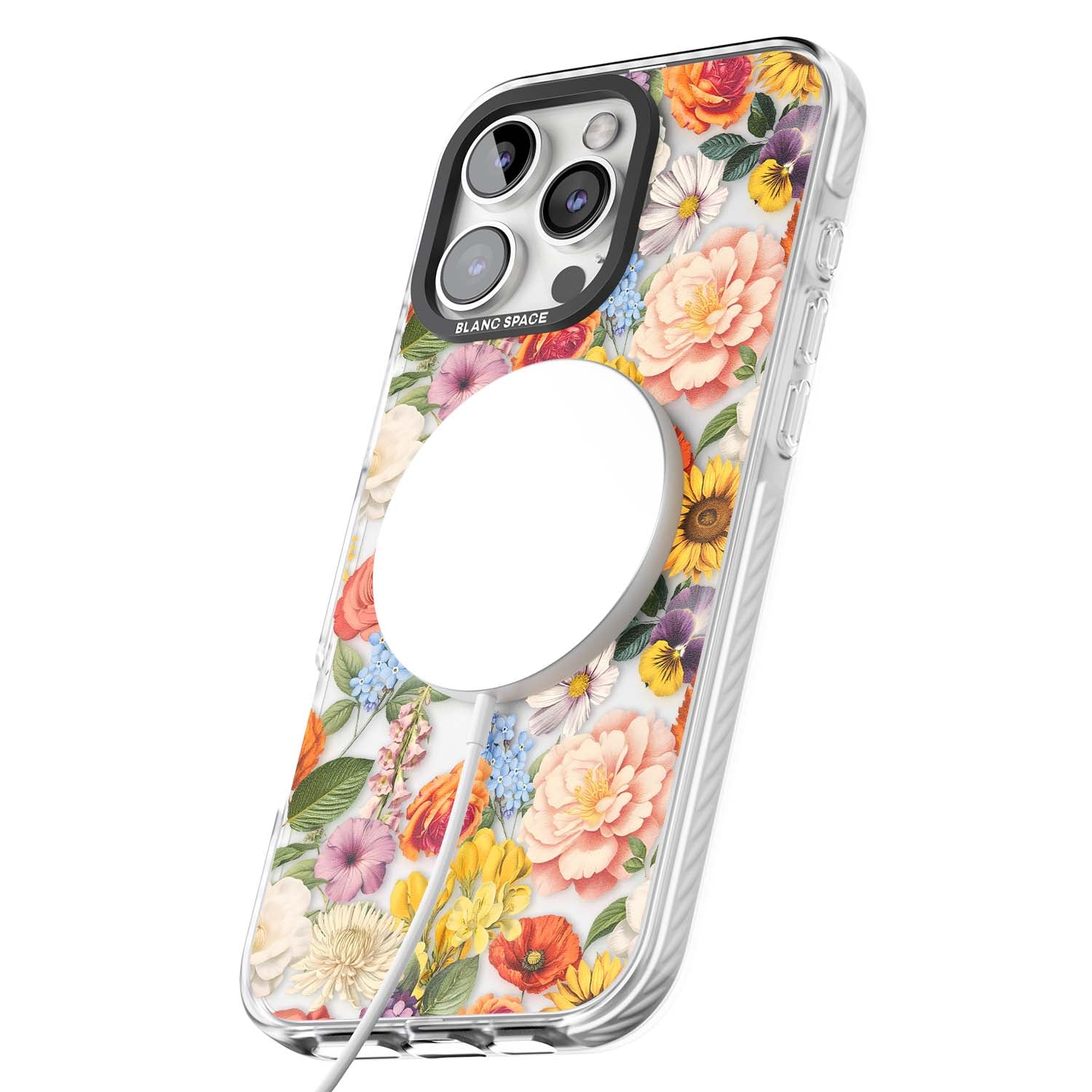 Bloom Basket floral iPhone case featuring cottage garden flowers including peonies, sunflowers, and wildflowers in pastel col | Impact Magsafe case for iPhone 16 Pro, iPhone 16 Pro Max