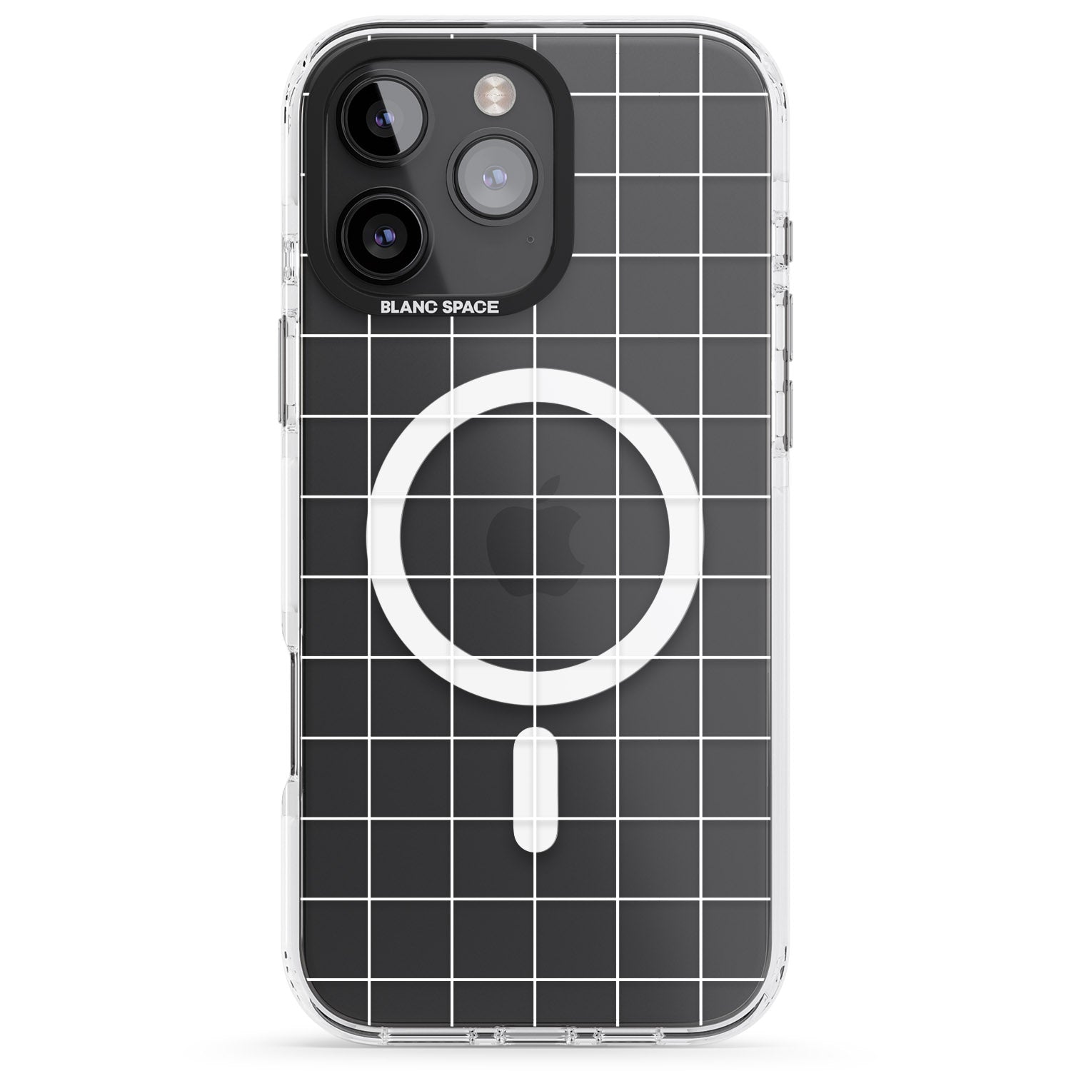 iPhone 16 Pro Max Simplistic Large Grid Pattern White (Transparent) Black Impact Phone Case