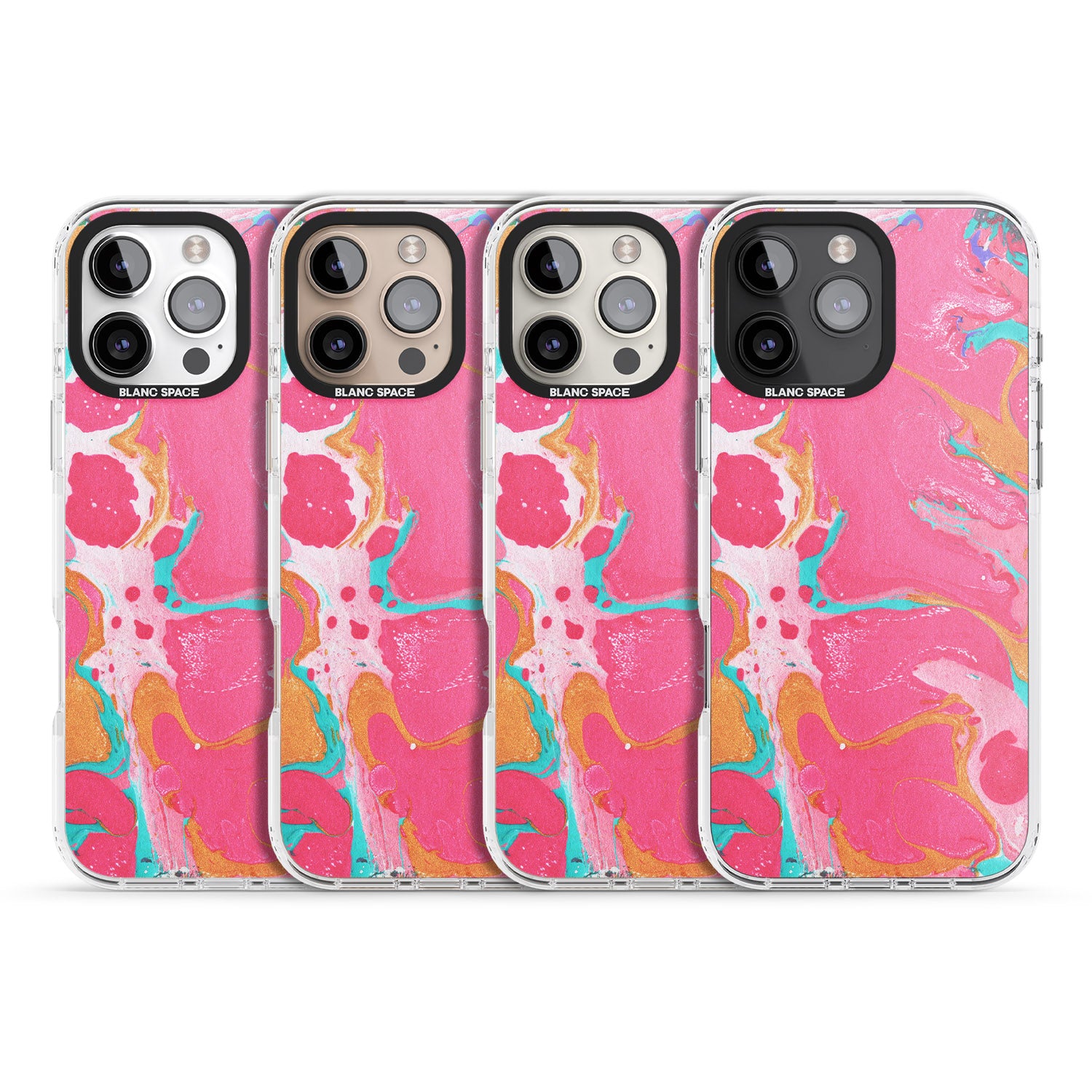 iPhone 16 Pro Max Pink, Orange & Turquoise Marbled Paper Pattern Black Impact Phone Case