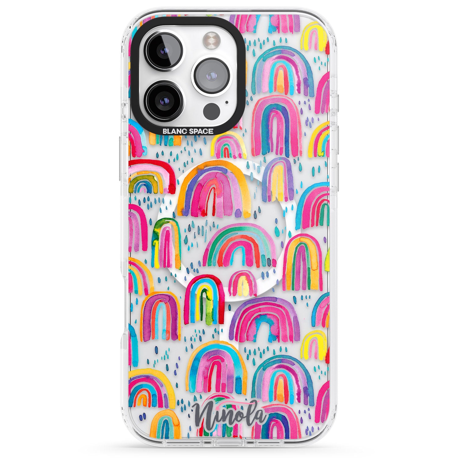 iPhone 16 Pro Max Cute Watercolor Rainbows Black Impact Phone Case