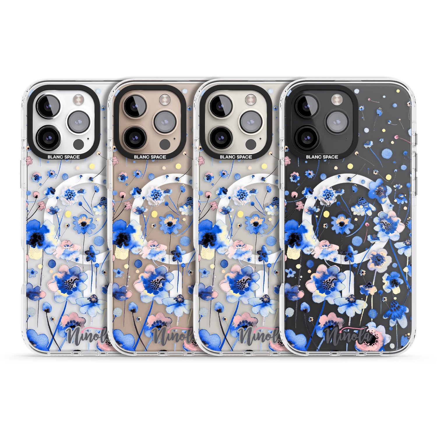 iPhone 16 Pro Max Ink Flowers Blue Black Impact Phone Case