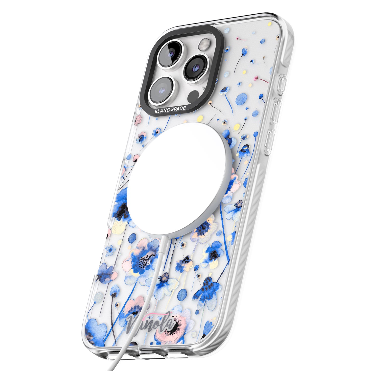 iPhone 16 Pro Max Ink Flowers Blue Black Impact Phone Case