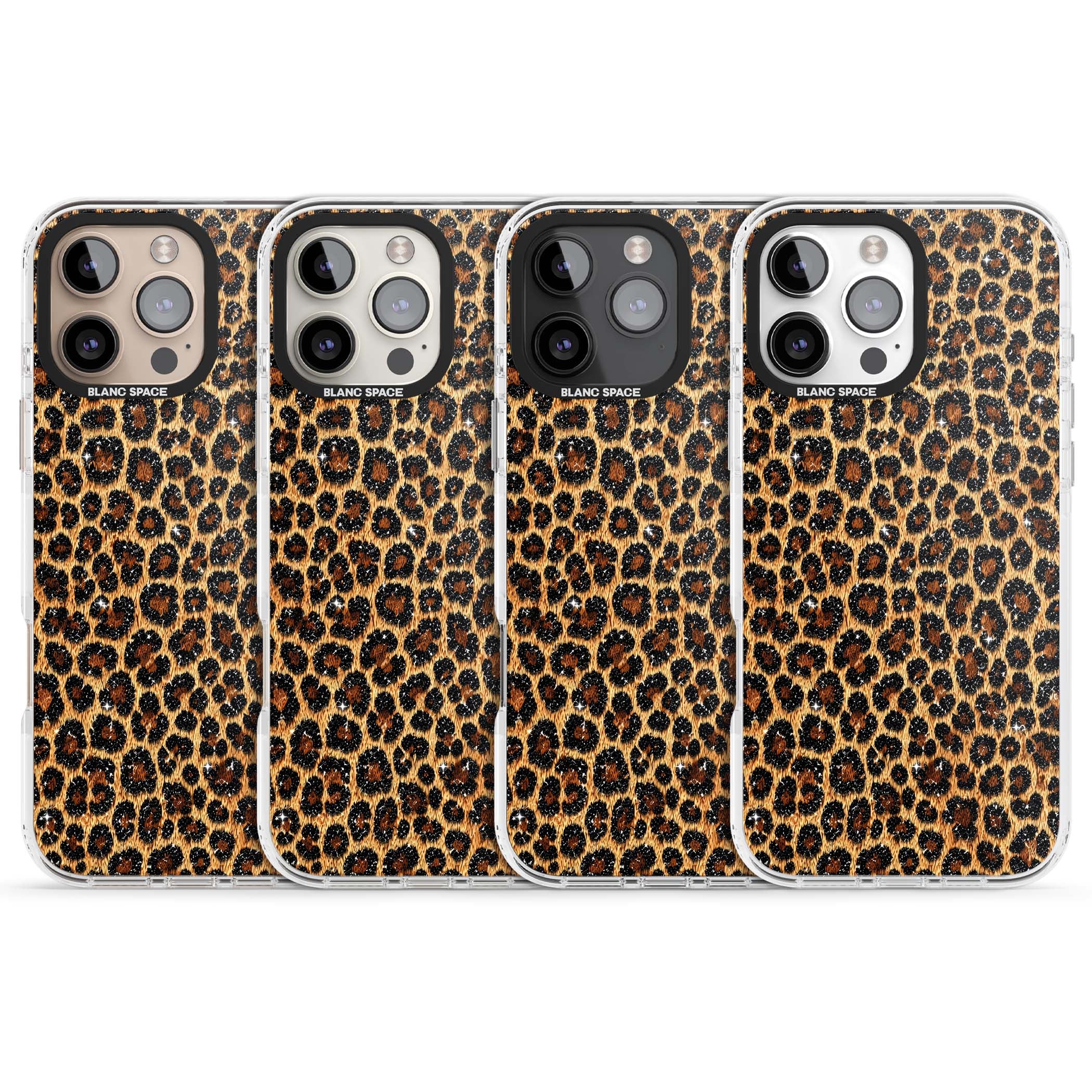 Diamond Leopard leopard print iPhone case featuring golden tan fur, black rosette spots and subtle glitter sparkle | Impact Magsafe case for iPhone 16 Pro, iPhone 16 Pro Max