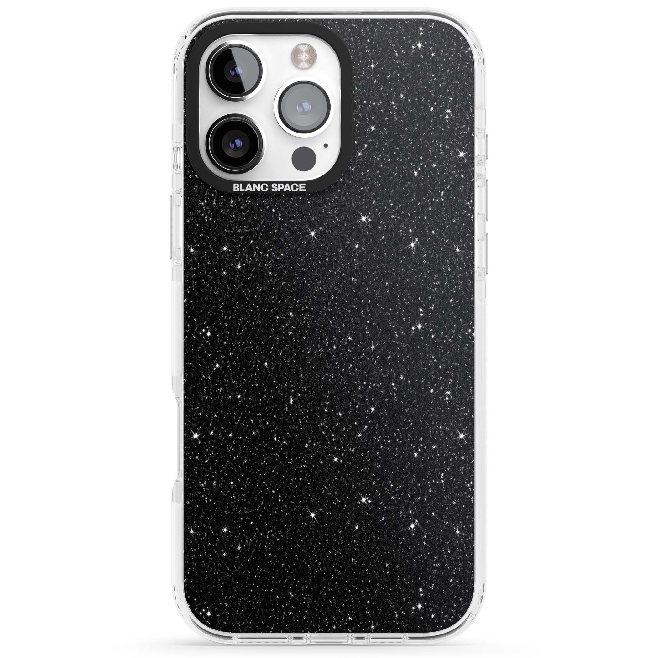 Black Glitter black glitter iPhone case featuring an all-over sparkly shimmer pattern on a jet black base | Impact Magsafe case for iPhone 16 Pro, iPhone 16 Pro Max