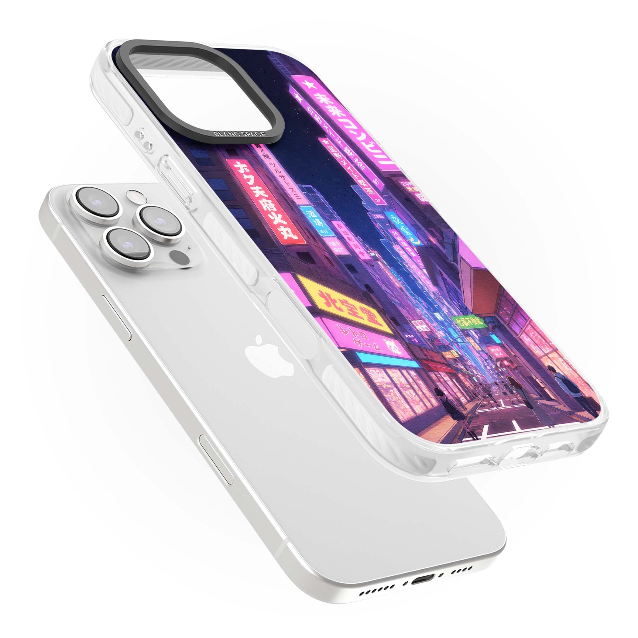 Shibuya At Night Japanese neon city iPhone case featuring glowing kanji signs, pink storefronts and a Tokyo street at n | Impact Magsafe case for iPhone 16 Pro, iPhone 16 Pro Max