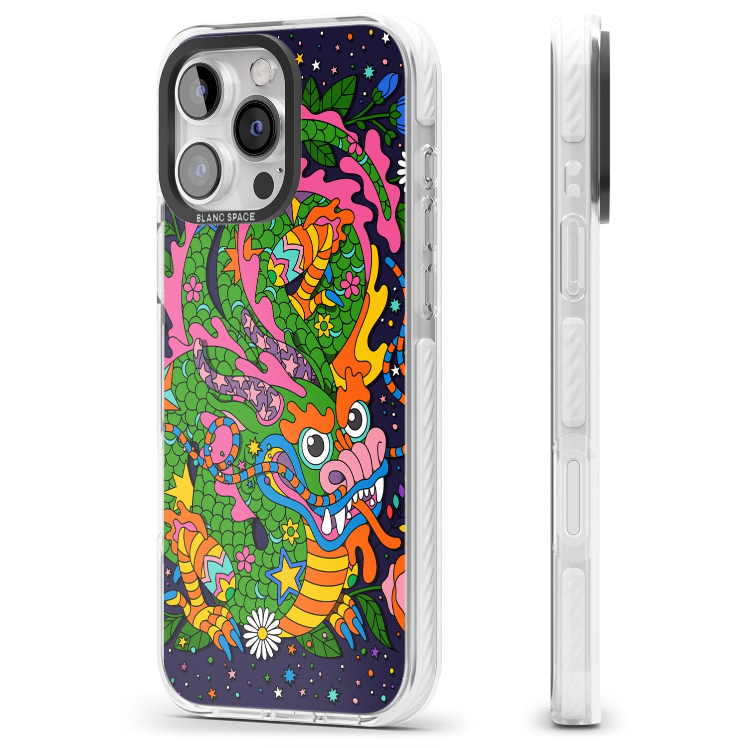 iPhone 16 Pro Max Psychedelic Jungle Dragon (Purple) Black Impact Phone Case