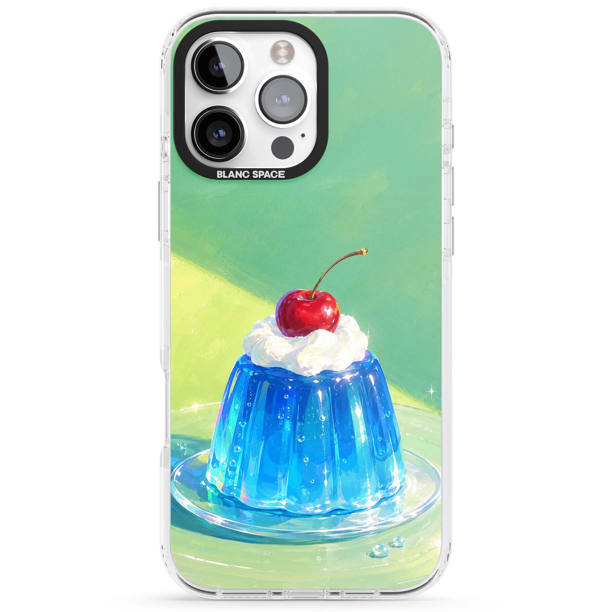 Cherry Jelly kawaii dessert iPhone case featuring blue jelly pudding, whipped cream and a red cherry | Impact Magsafe case for iPhone 16 Pro, iPhone 16 Pro Max