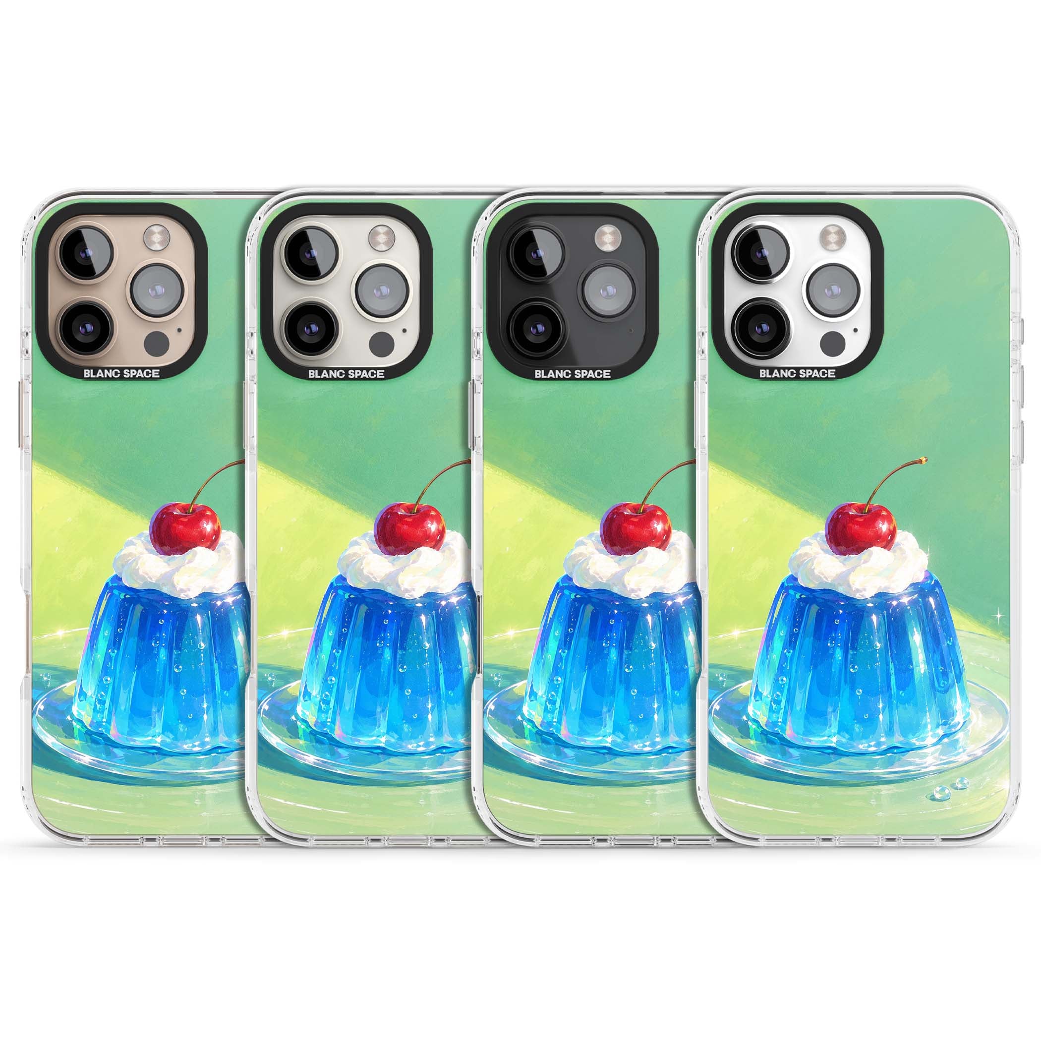 Cherry Jelly kawaii dessert iPhone case featuring blue jelly pudding, whipped cream and a red cherry | Impact Magsafe case for iPhone 16 Pro, iPhone 16 Pro Max