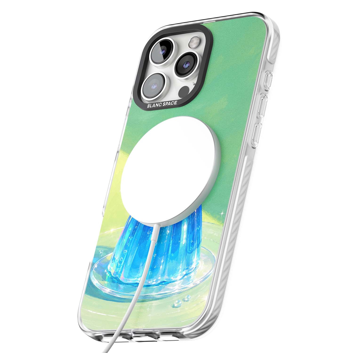 Cherry Jelly kawaii dessert iPhone case featuring blue jelly pudding, whipped cream and a red cherry | Impact Magsafe case for iPhone 16 Pro, iPhone 16 Pro Max