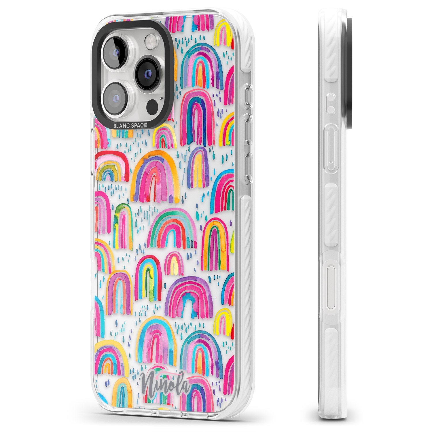 iPhone 16 Pro Max Cute Watercolor Rainbows Black Impact Phone Case
