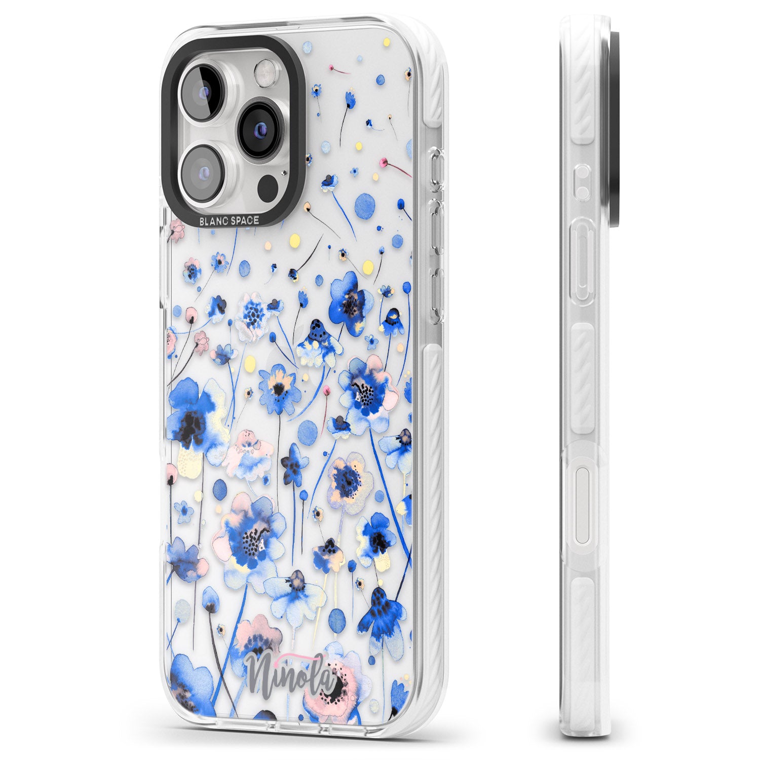 iPhone 16 Pro Max Ink Flowers Blue Black Impact Phone Case