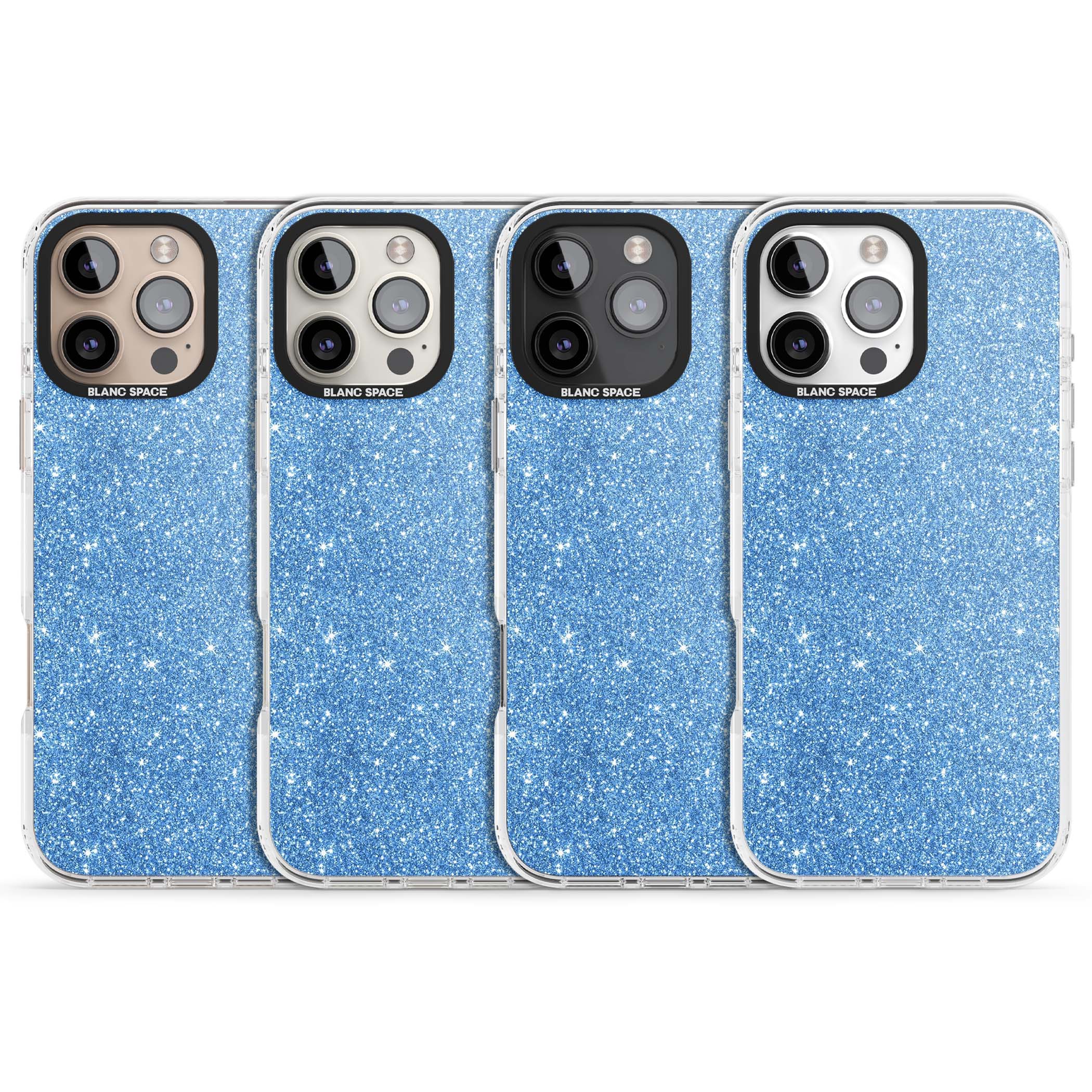 Blue Glitter blue glitter iPhone case featuring dense sparkling cerulean glitter with a glamorous shimmering finish | Clear Impact case for iPhone 16 Pro, iPhone 16 Pro Max