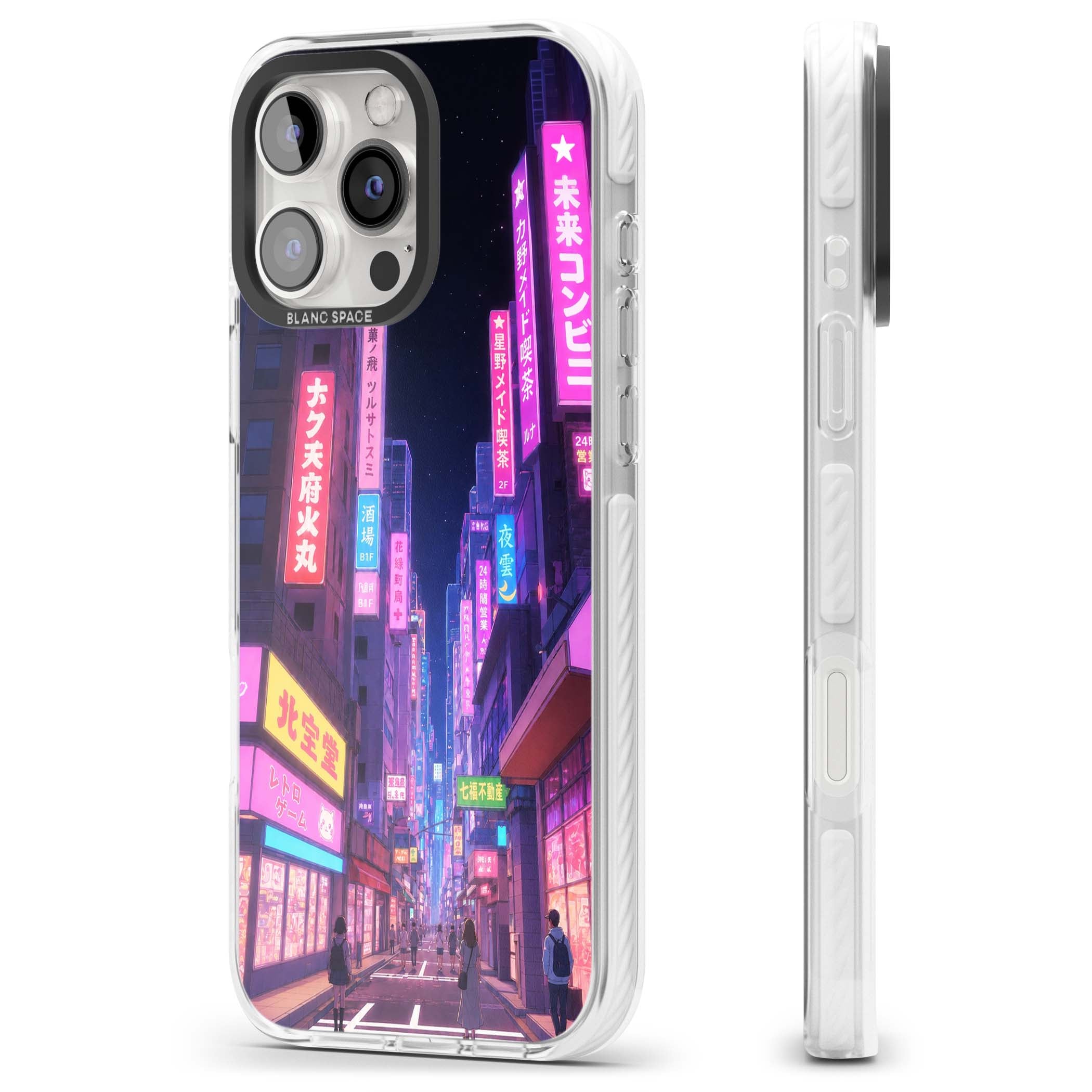 Shibuya At Night Japanese neon city iPhone case featuring glowing kanji signs, pink storefronts and a Tokyo street at n | Clear Impact case for iPhone 16 Pro, iPhone 16 Pro Max