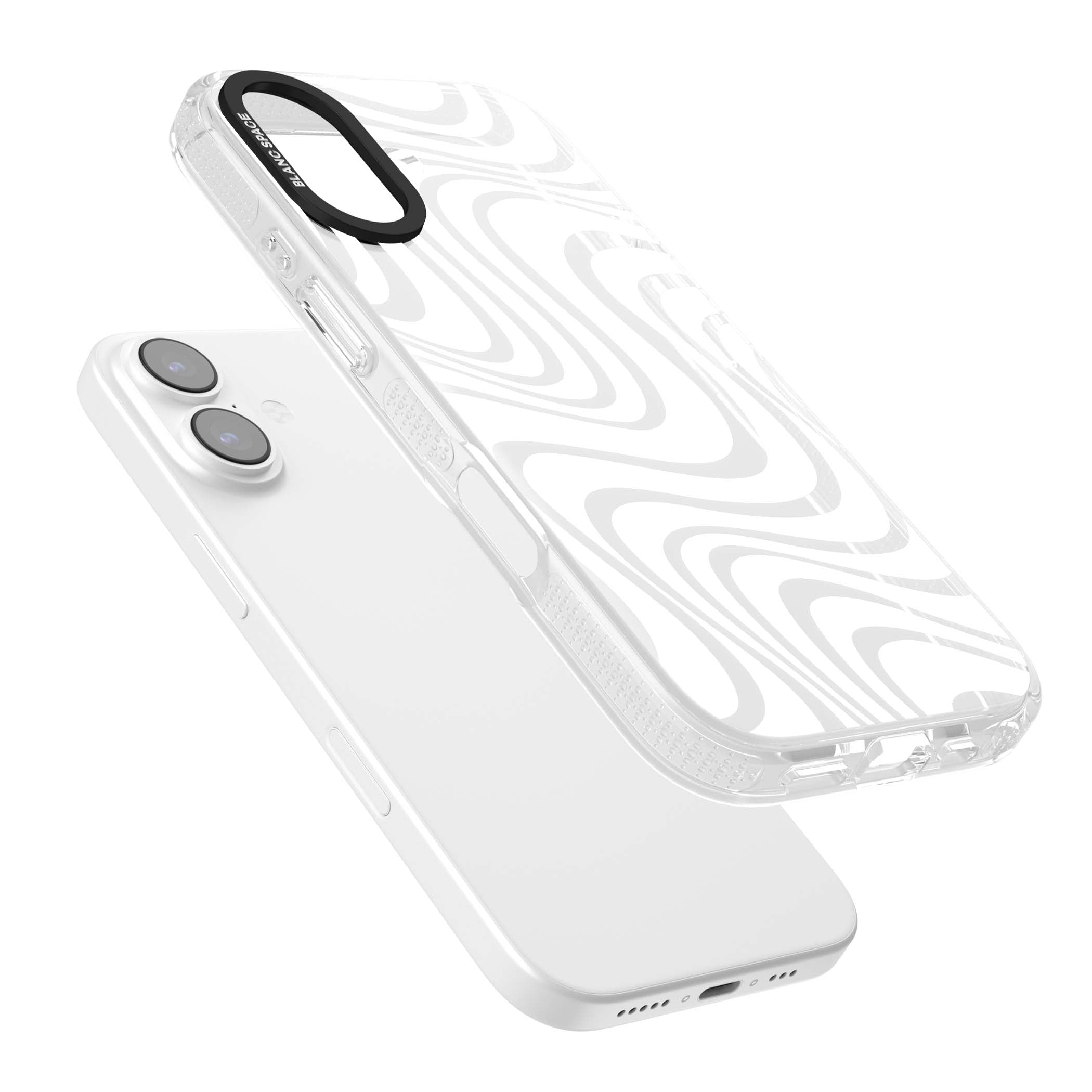 White Abstract Waves abstract iPhone case featuring flowing grey wave pattern on clear background | Clear Case Impact Air case for iPhone 17