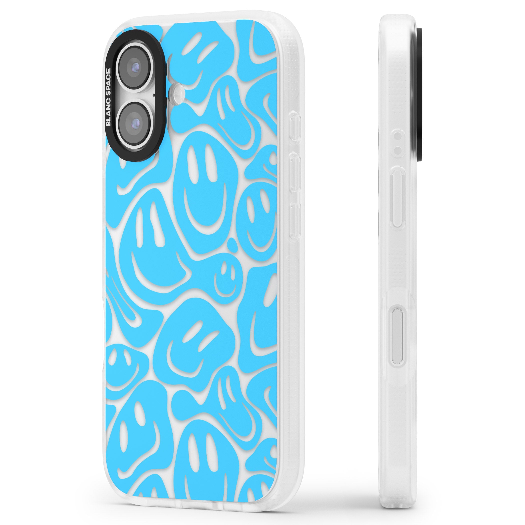 Blue Acid Faces iPhone 17 Impact Air Clear Phone Case Side Profile