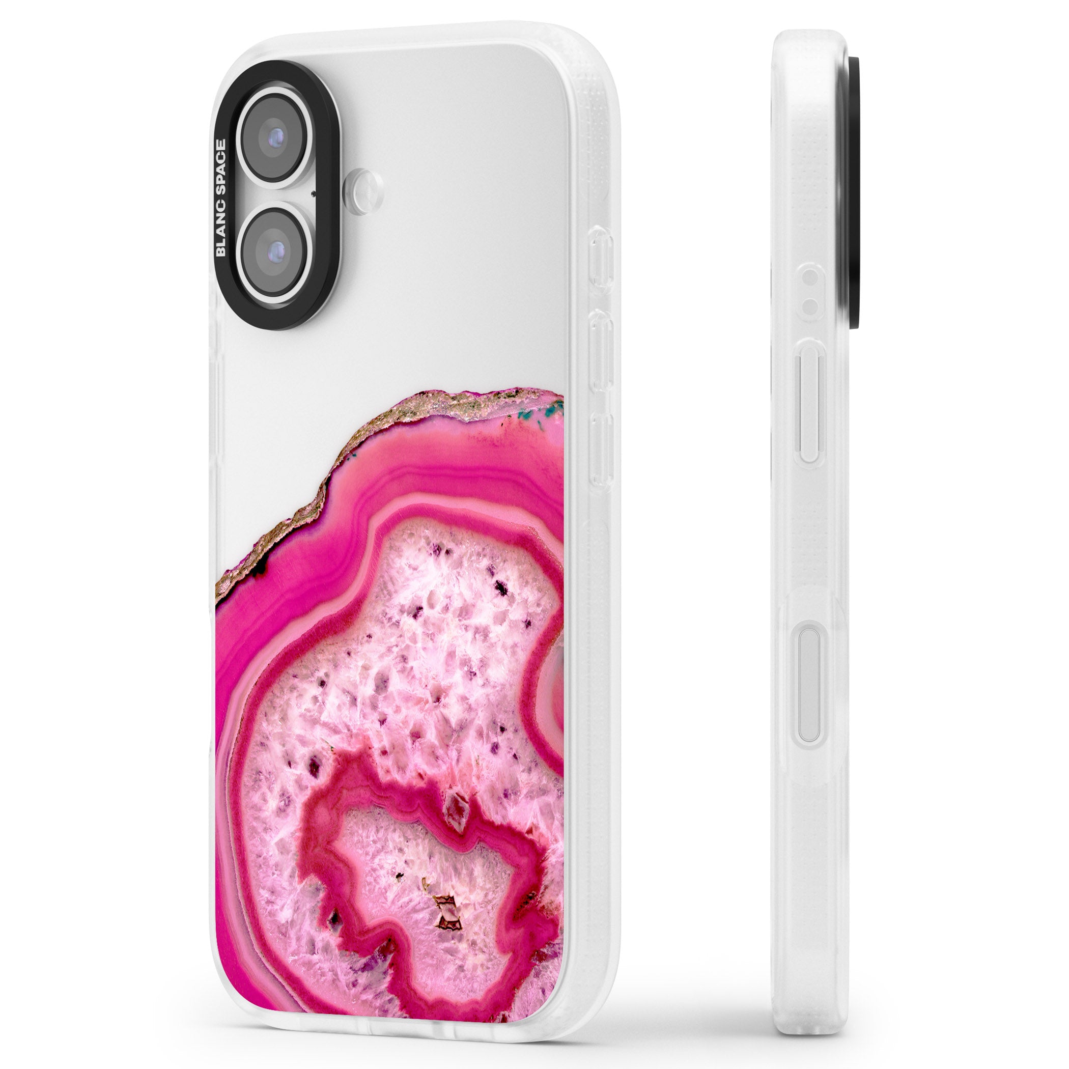 Pink Geode Crystal iPhone 17 Impact Air Clear Phone Case Side Profile