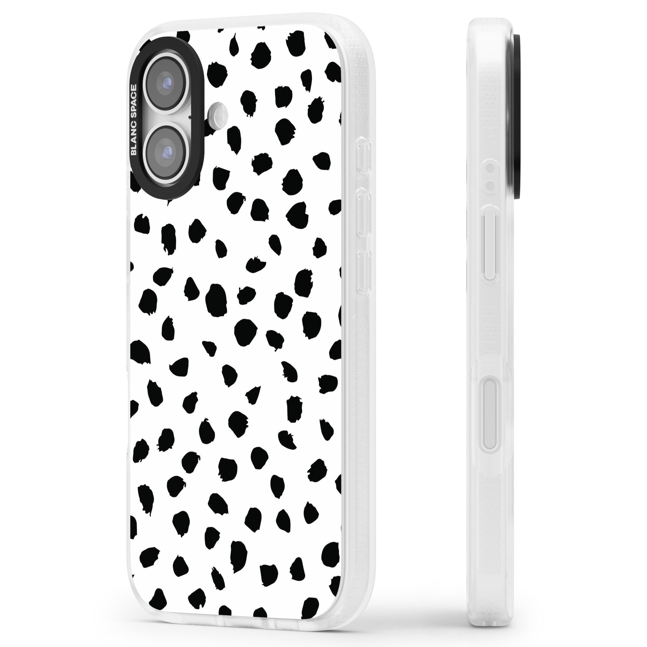 White Dalmatian Print iPhone 17 Impact Air Clear Phone Case Side Profile