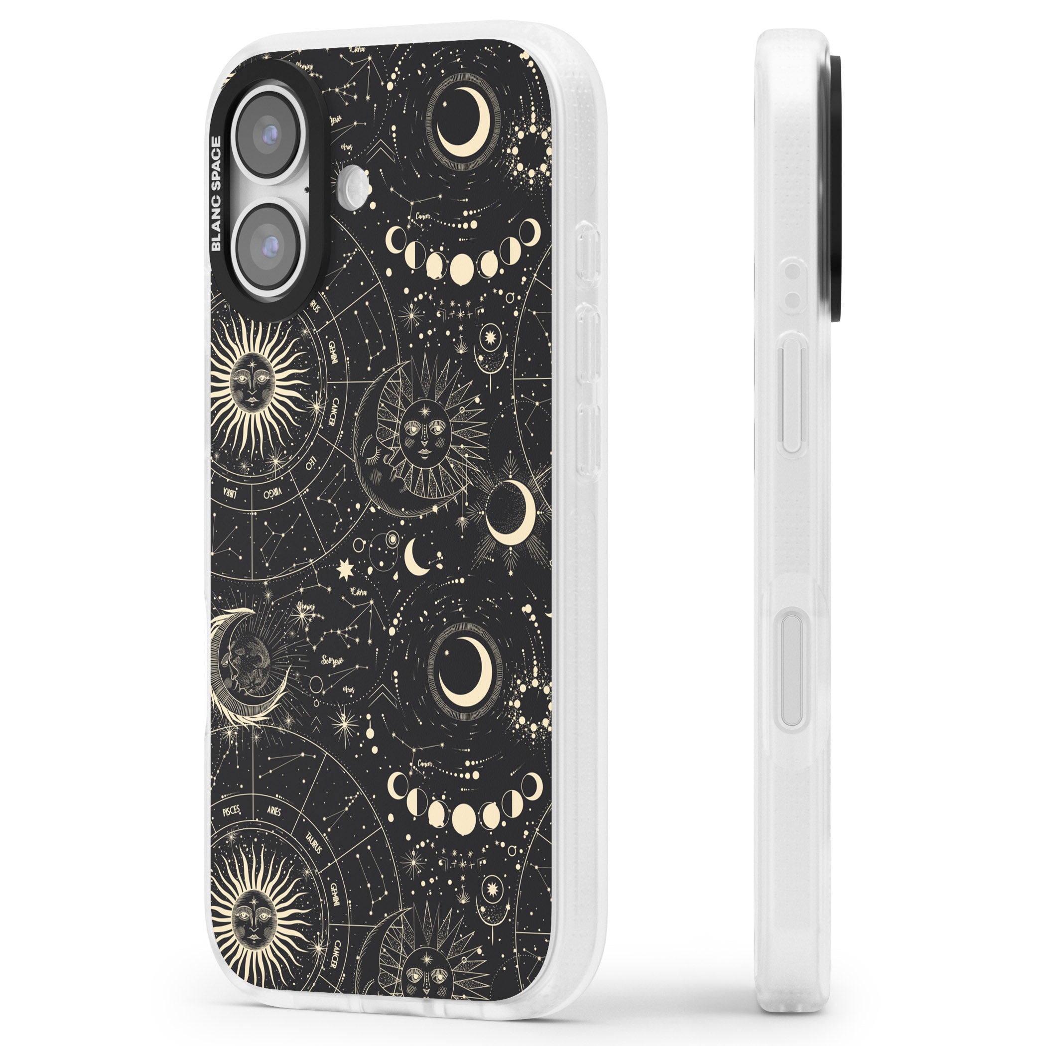 Celestial Suns, Moons & Zodiacs iPhone 17 Impact Air Clear Phone Case Side Profile
