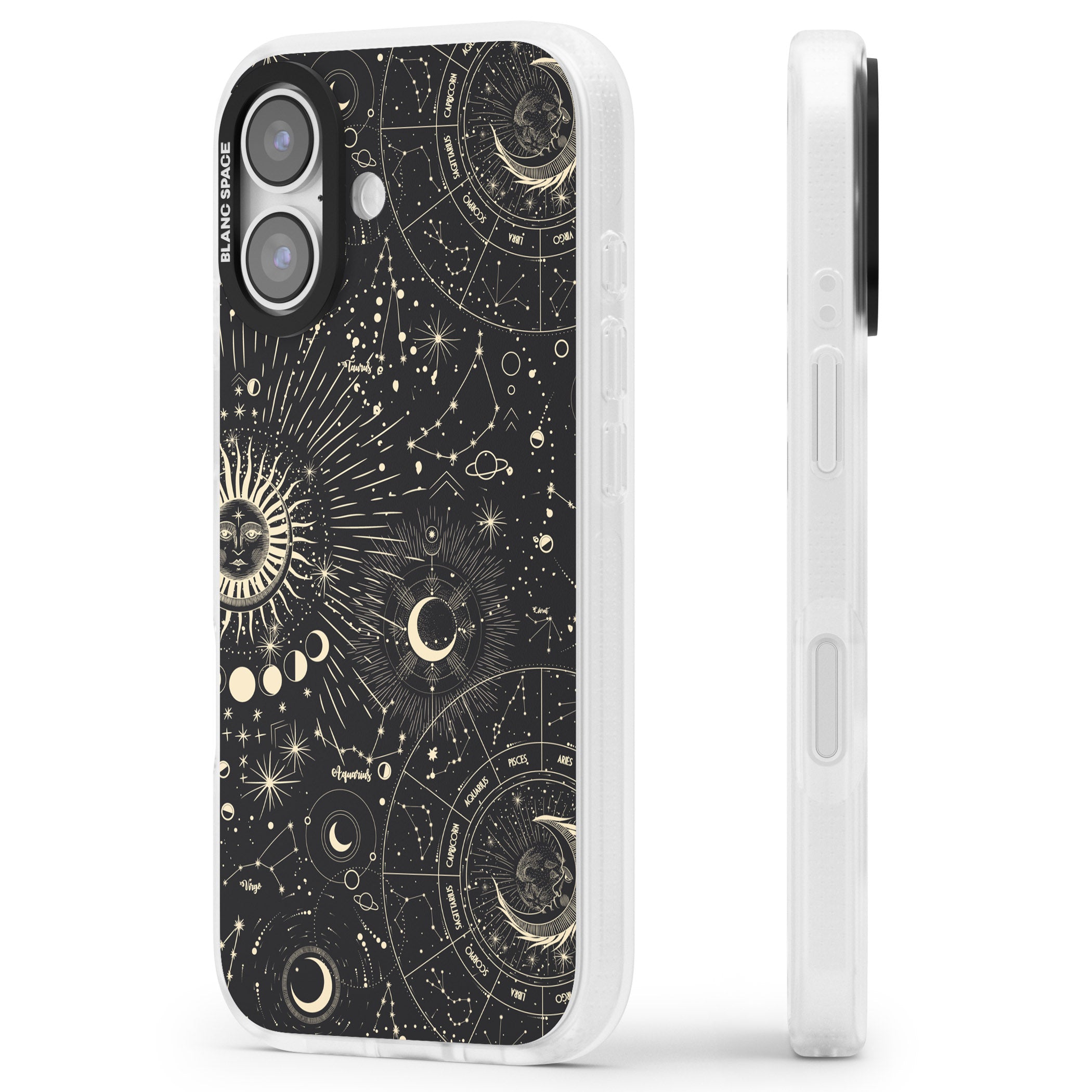 Suns & Zodiac Celestial Chart iPhone 17 Impact Air Clear Phone Case Side Profile