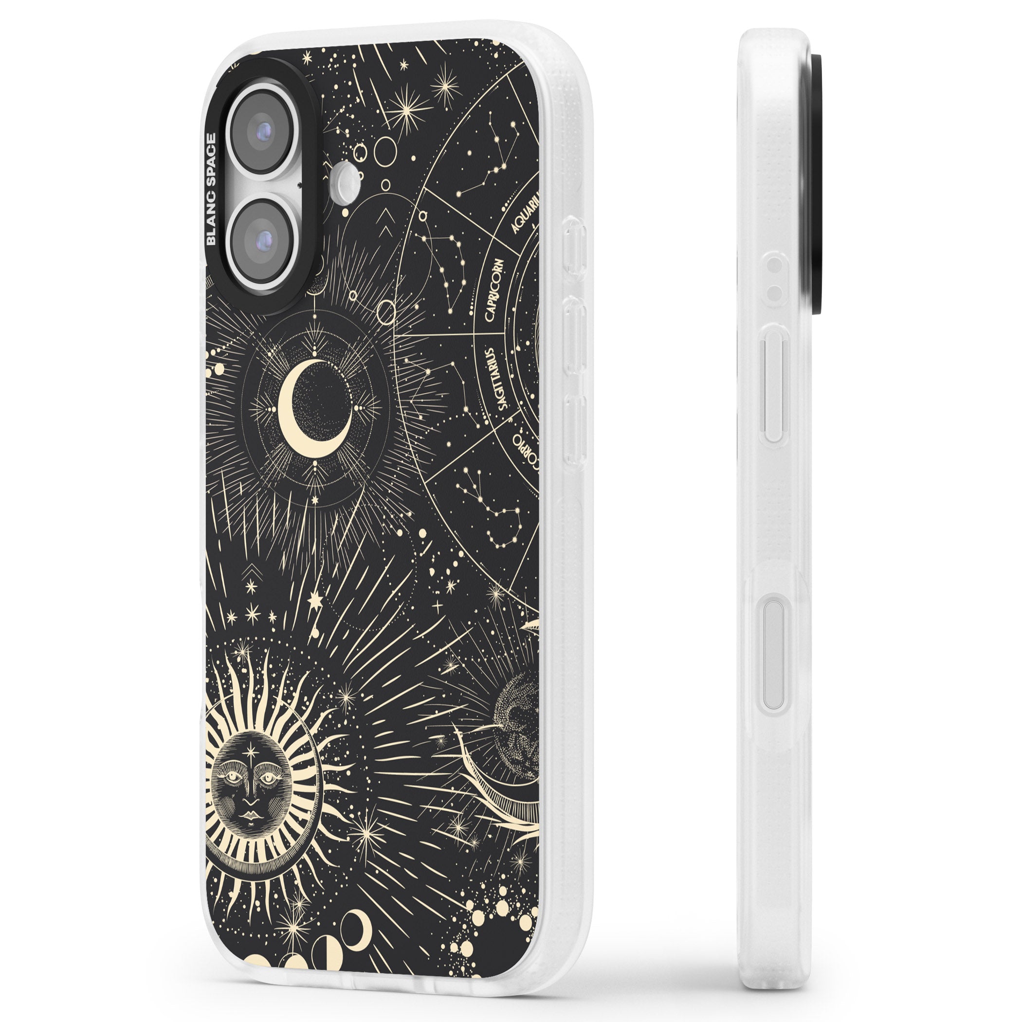 Cosmic Sun & Symbols Zodiac iPhone 17 Impact Air Clear Phone Case Side Profile