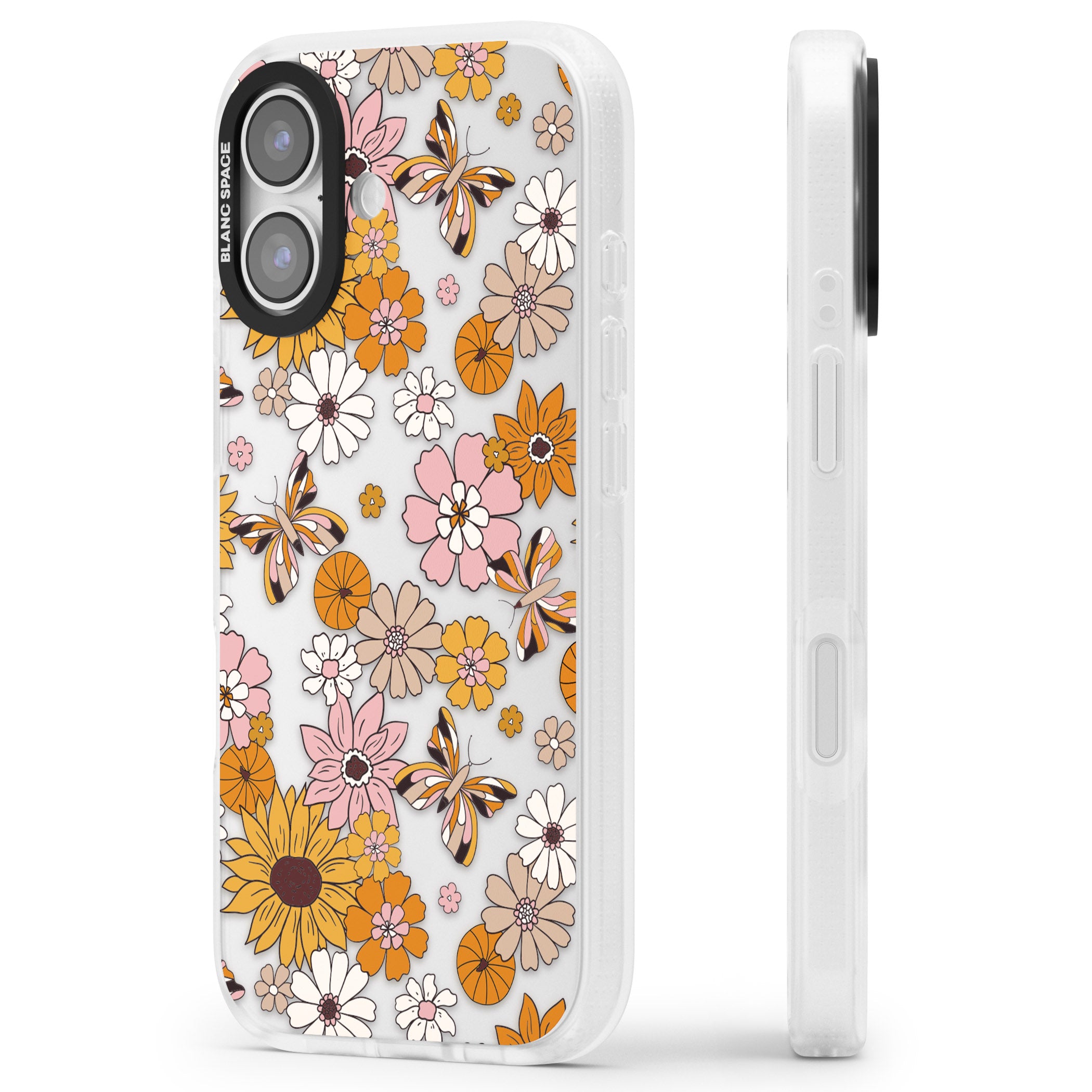 Butterfly Bloom Autumn Floral iPhone 17 Impact Air Clear Phone Case Side Profile