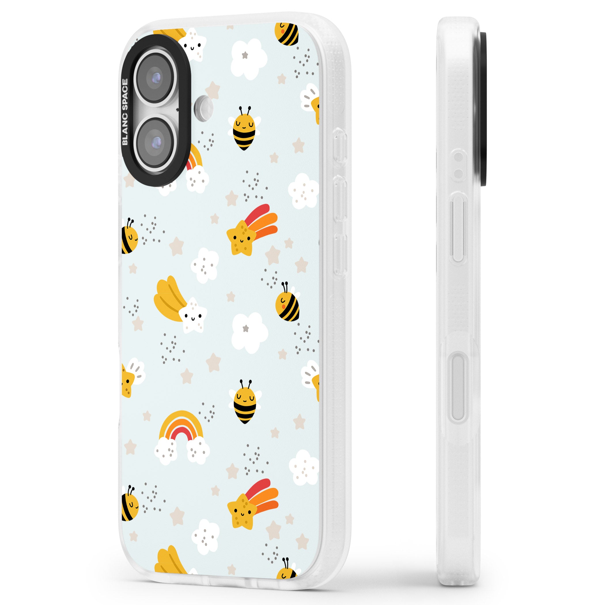 Sweet As Honey Patterns: Bees & Rainbows iPhone 17 Impact Air Clear Phone Case Side Profile