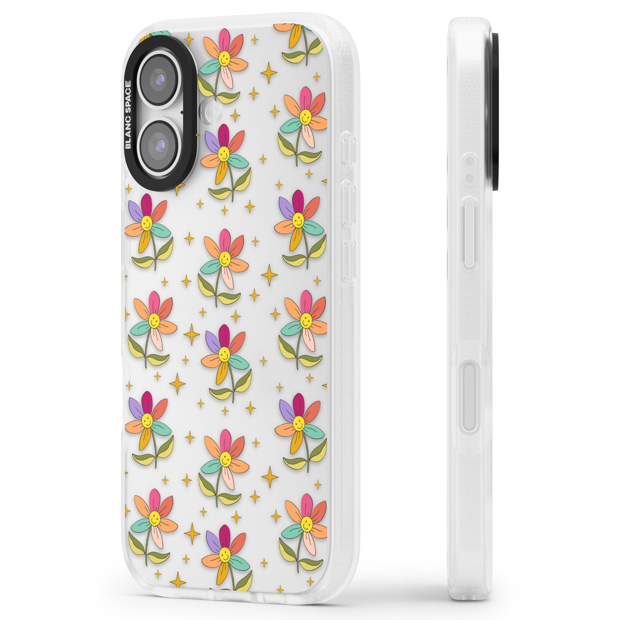 Boho Celestial Happy Flower iPhone 17 Impact Air Clear Phone Case Side Profile