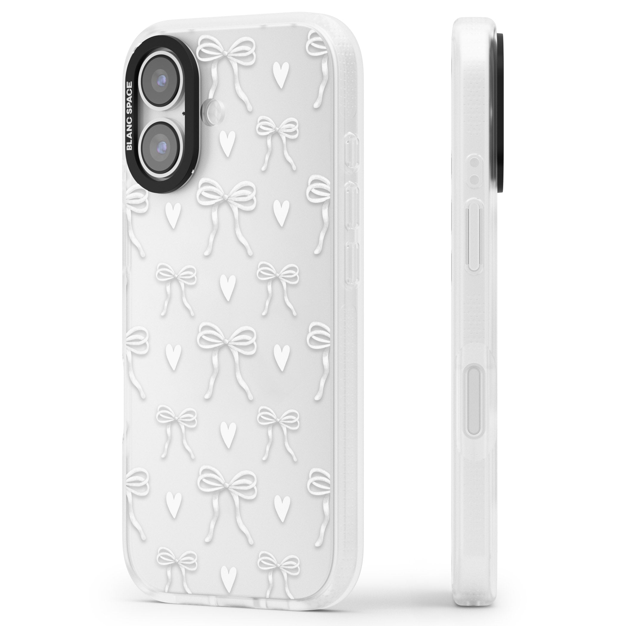White Bows & Hearts iPhone 17 Impact Air Clear Phone Case Side Profile