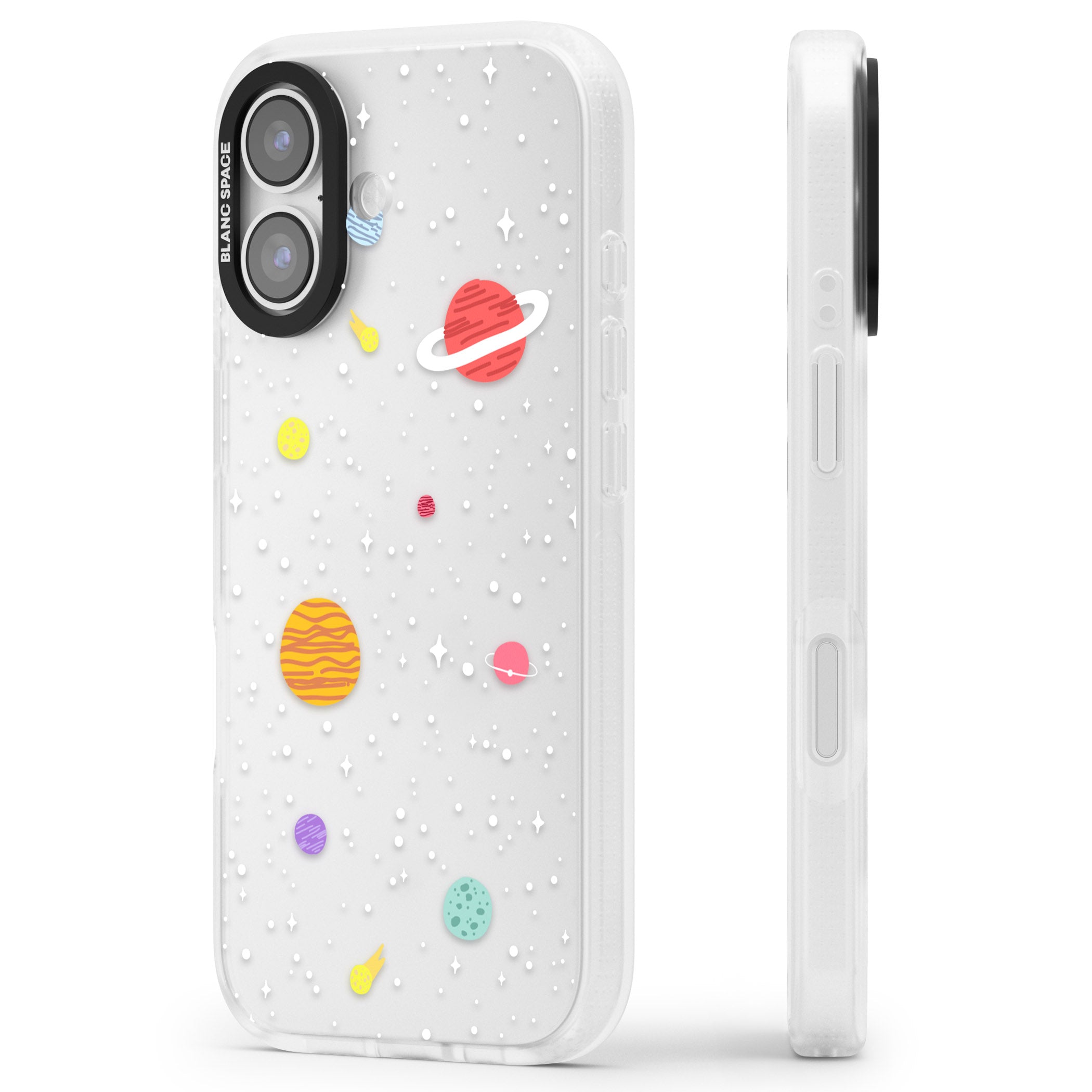 Cute Cartoon Planets (Clear) iPhone 17 Impact Air Clear Phone Case Side Profile