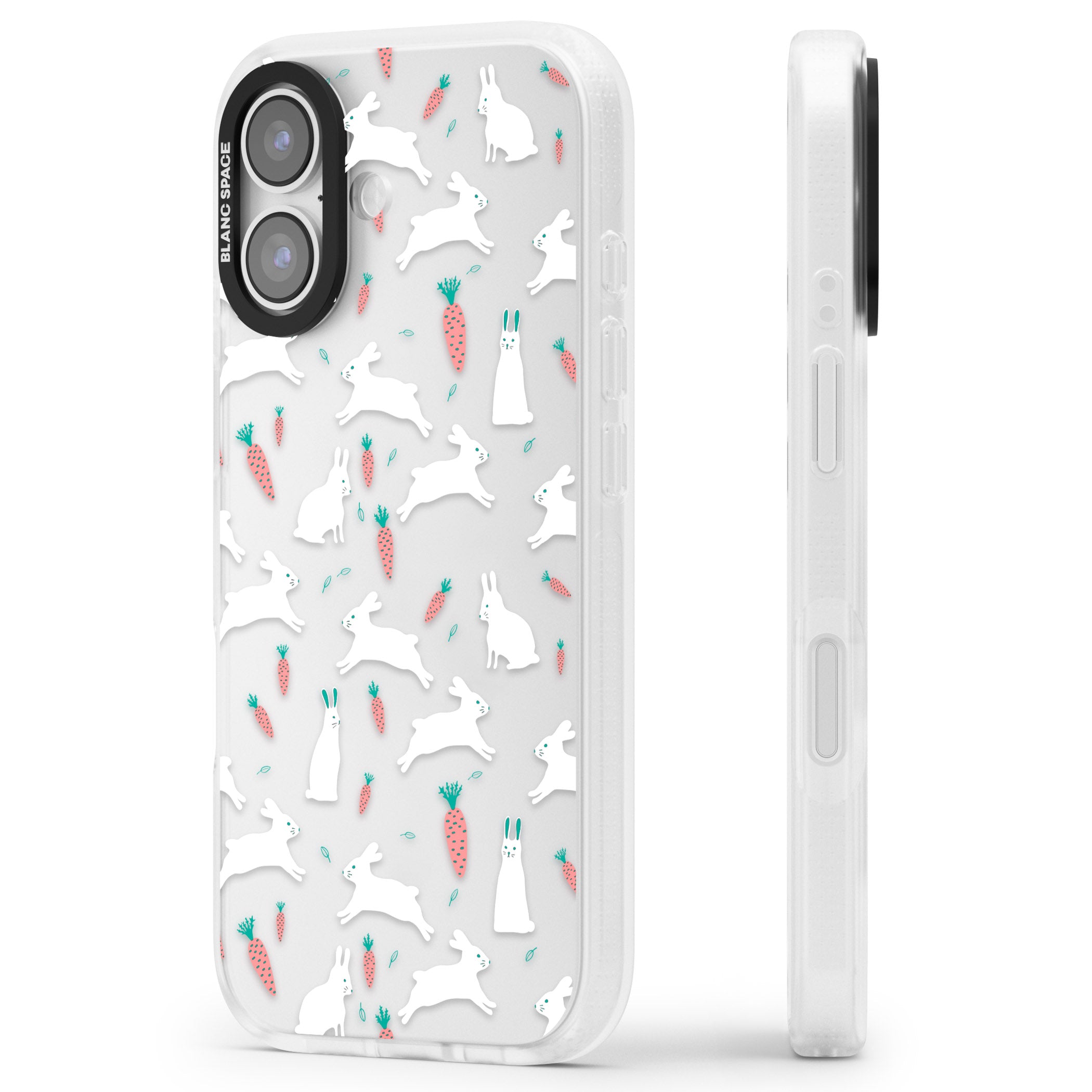 White Bunnies And Carrots iPhone 17 Impact Air Clear Phone Case Side Profile