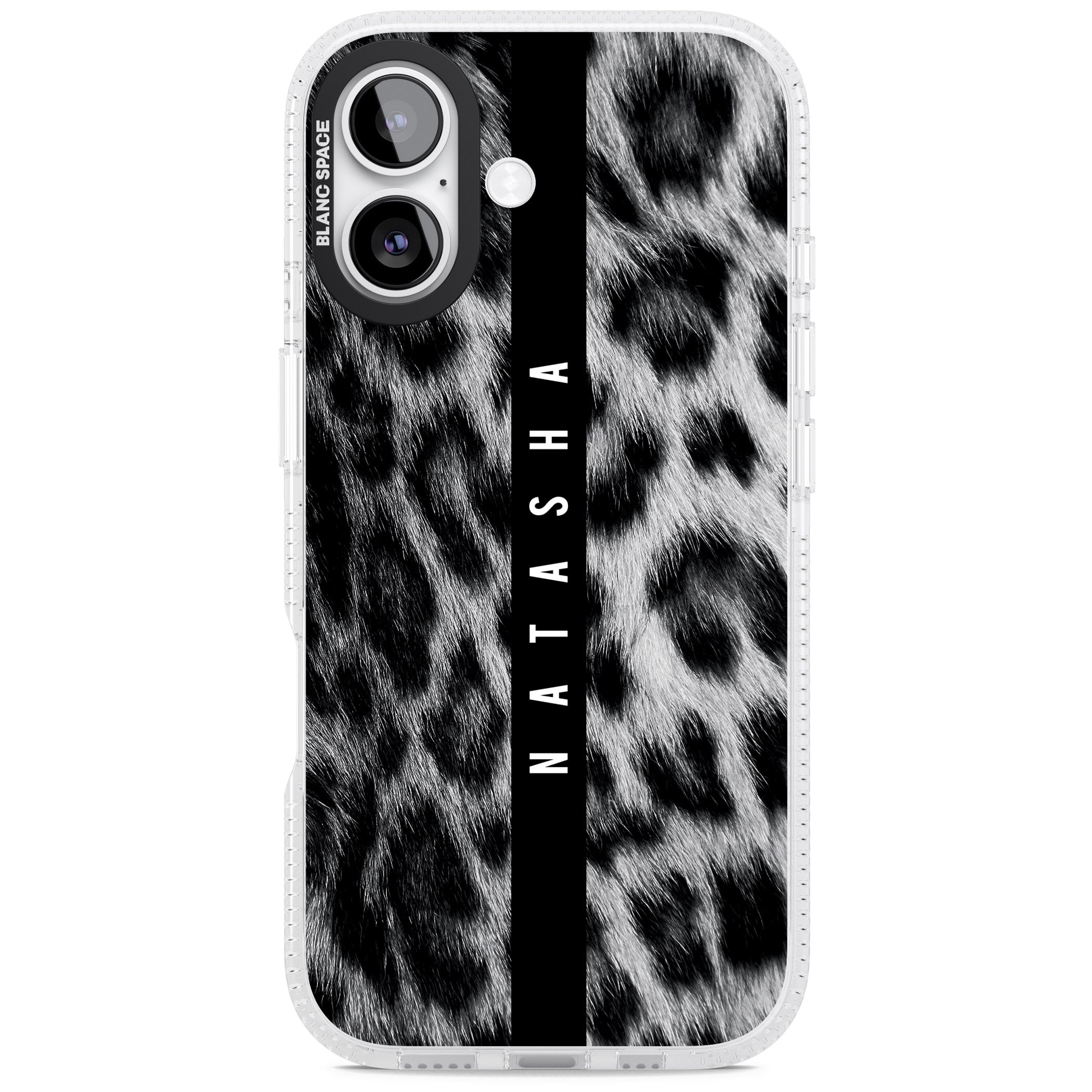 Personalised Snow Leopard Print iPhone 17 Impact Air Clear Phone Case