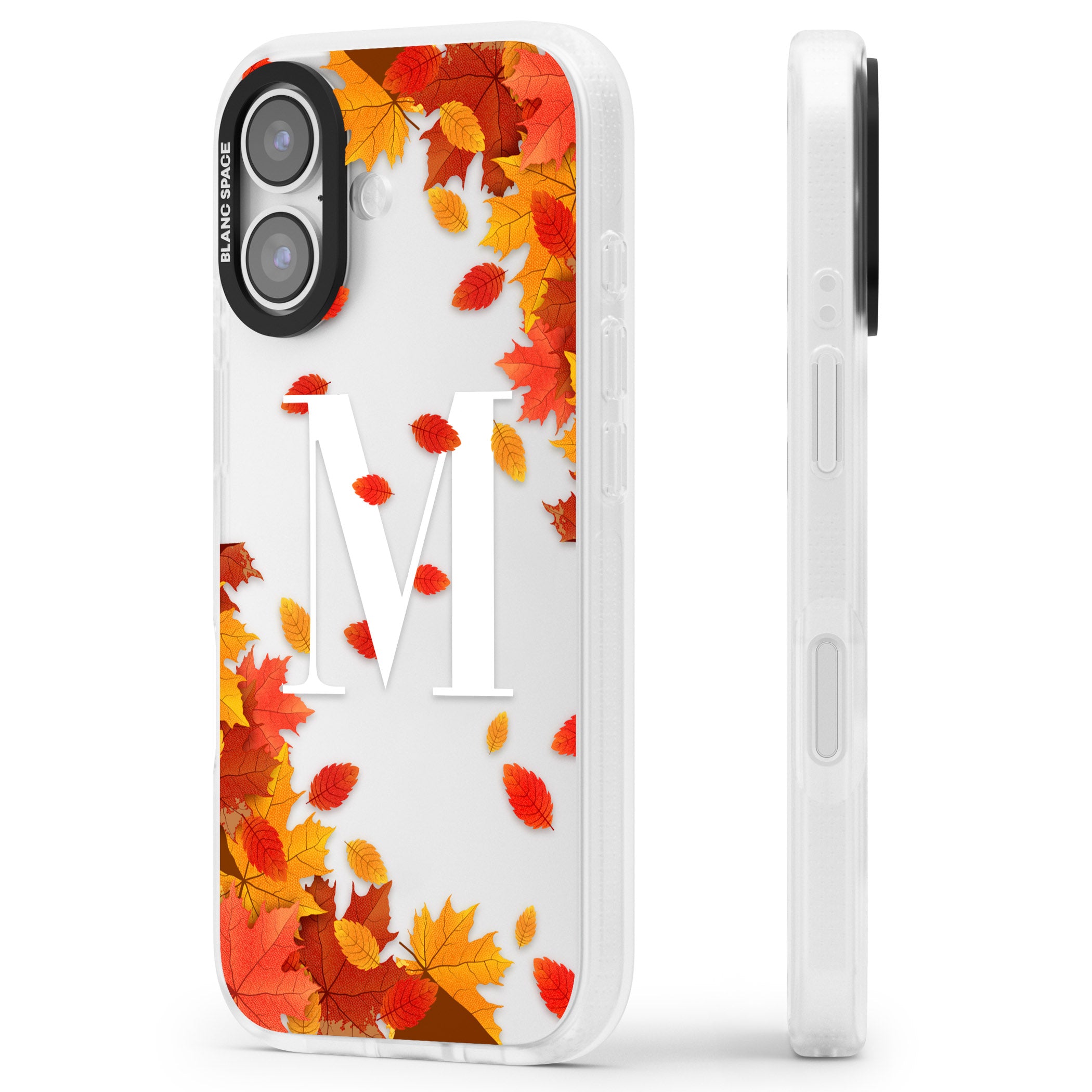 Personalised Autumn Leaves Monogram iPhone 17 Impact Air Clear Phone Case Side Profile