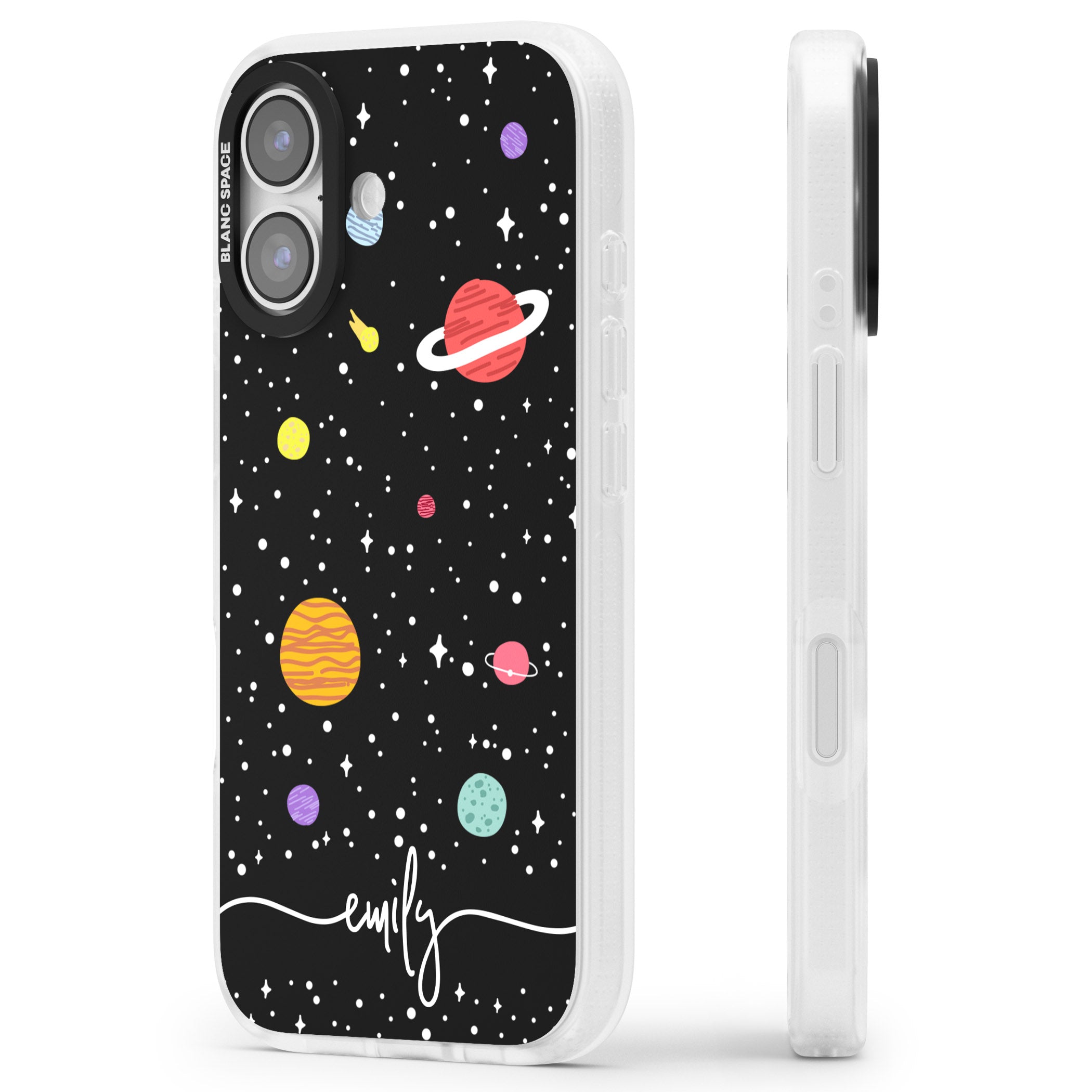 Personalised Cute Cartoon Planet iPhone 17 Impact Air Clear Phone Case Side Profile