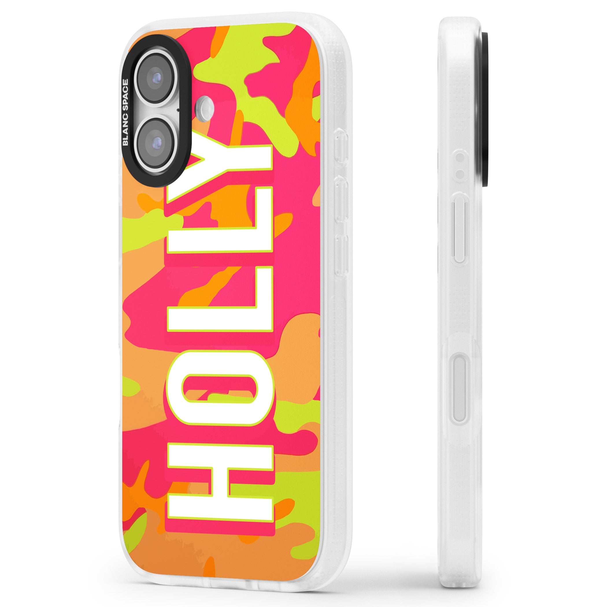 Personalised Bold Neon Camo iPhone 17 Impact Air Clear Phone Case Side Profile