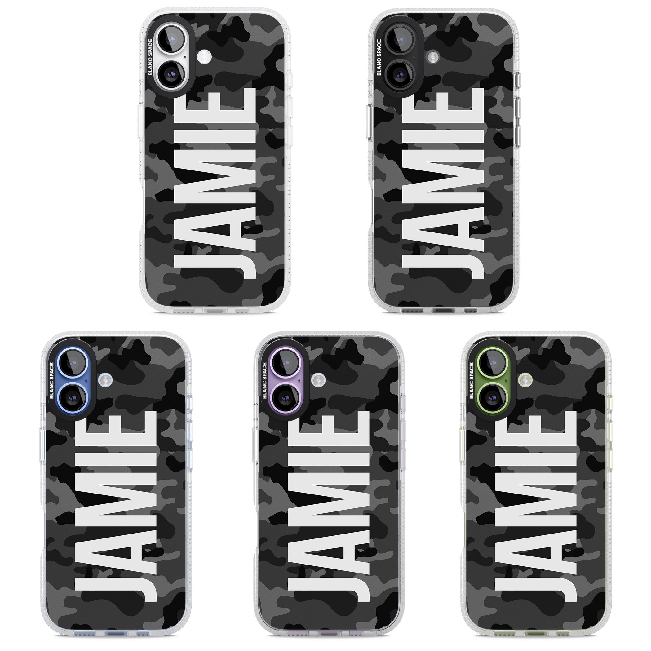 Personalised Black Camo Name Vertical iPhone 17 Impact Air Clear Phone Case APT Impact Protection