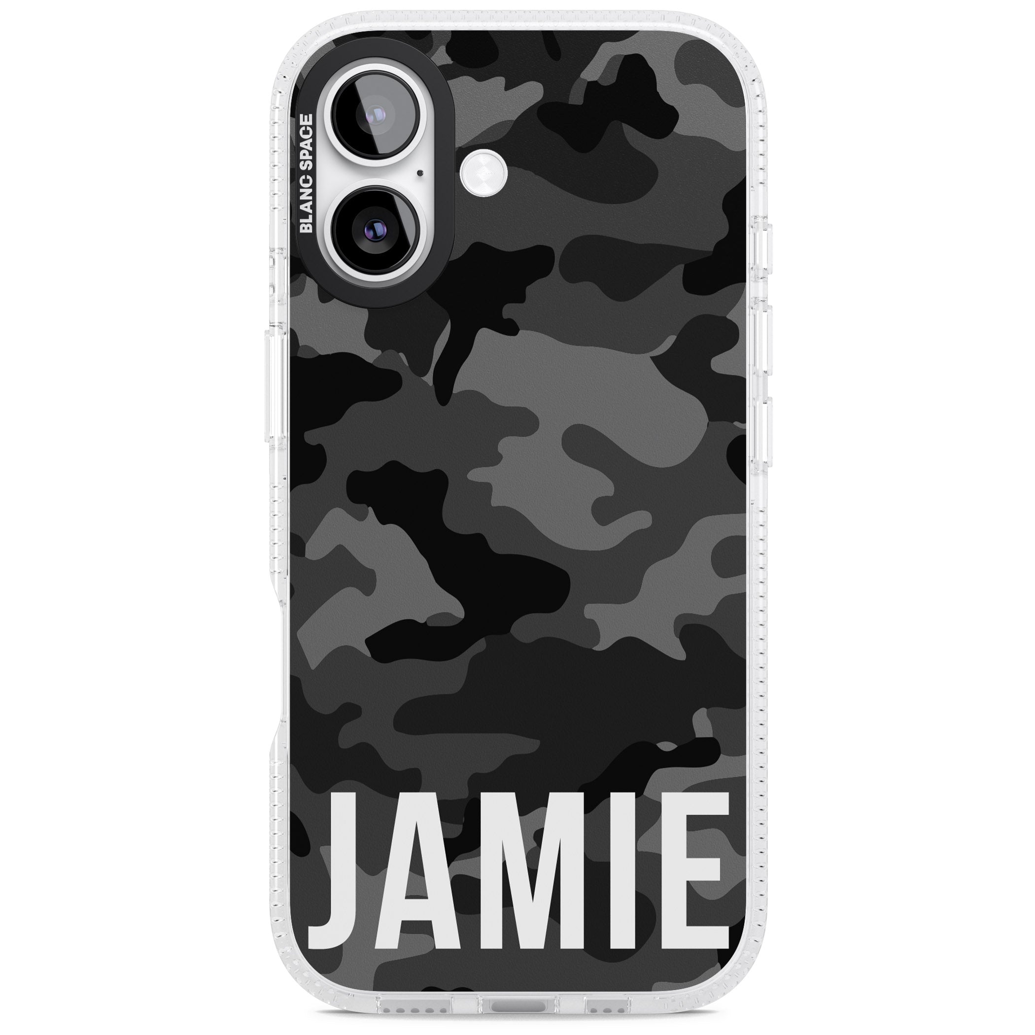 Personalised Black Camo Name Horizontal iPhone 17 Impact Air Clear Phone Case