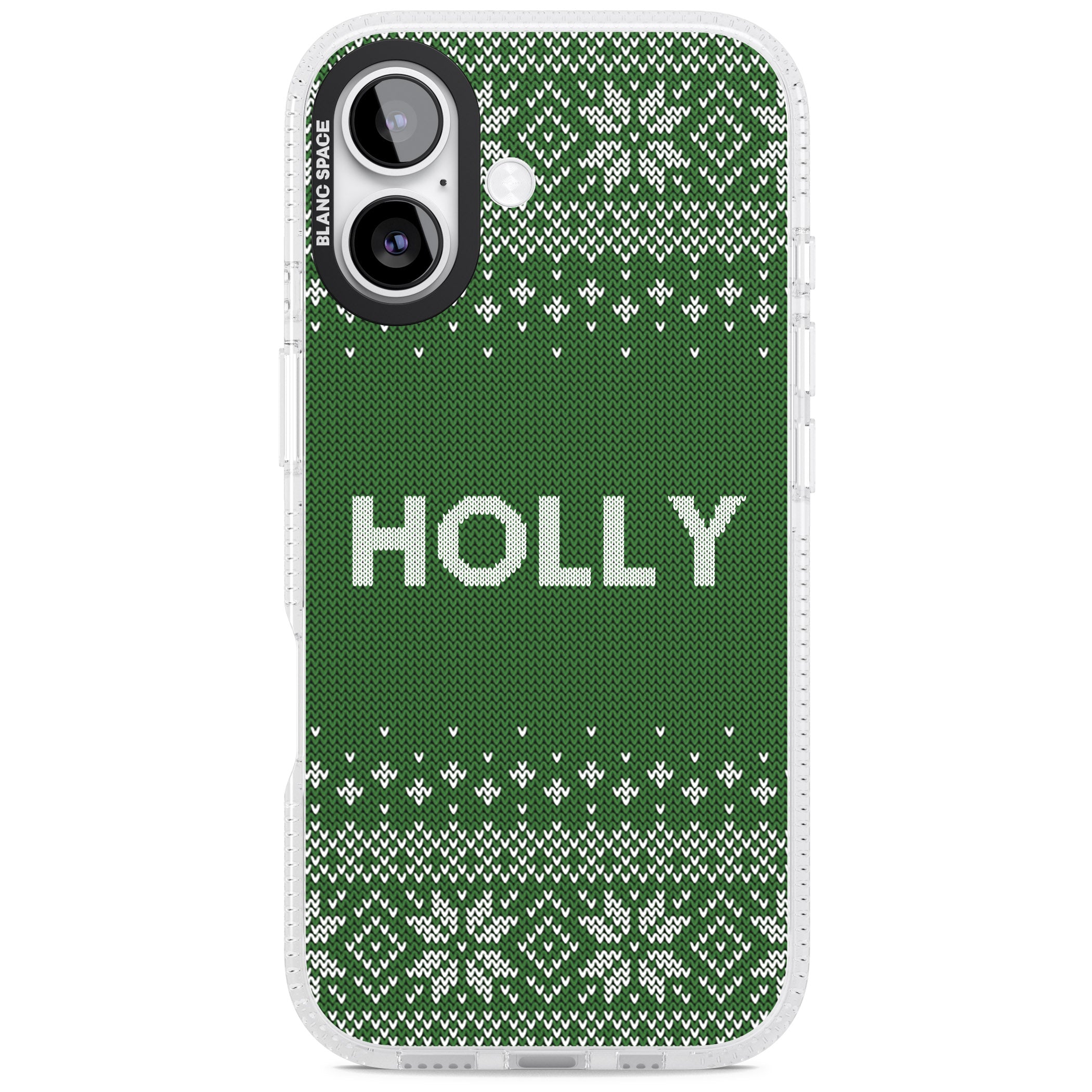 Personalised Green Christmas Knit iPhone 17 Impact Air Clear Phone Case